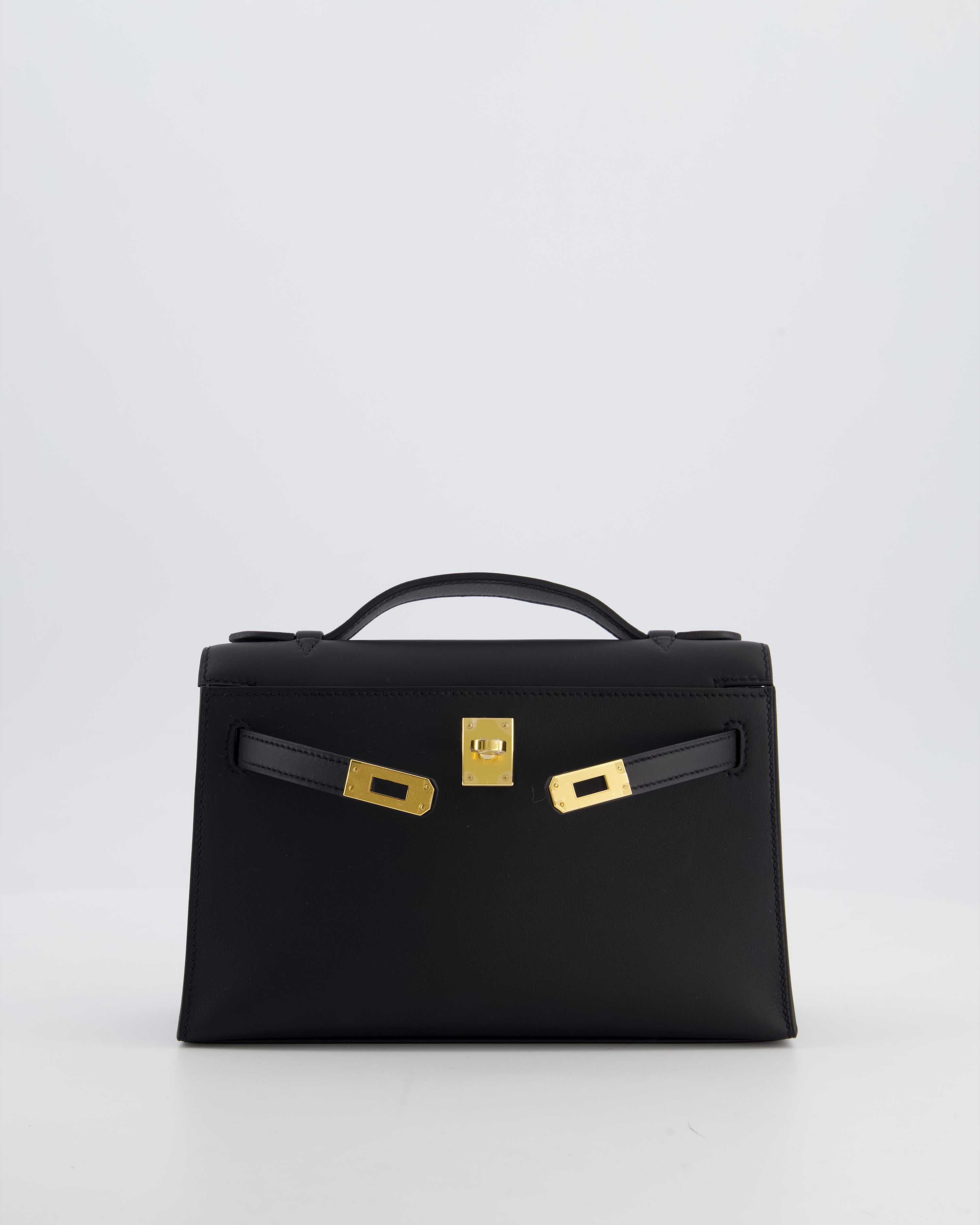 *SUPER RARE* Hermès Mini Kelly Pochette Bag in Noir Swift Leather with Gold Hardware