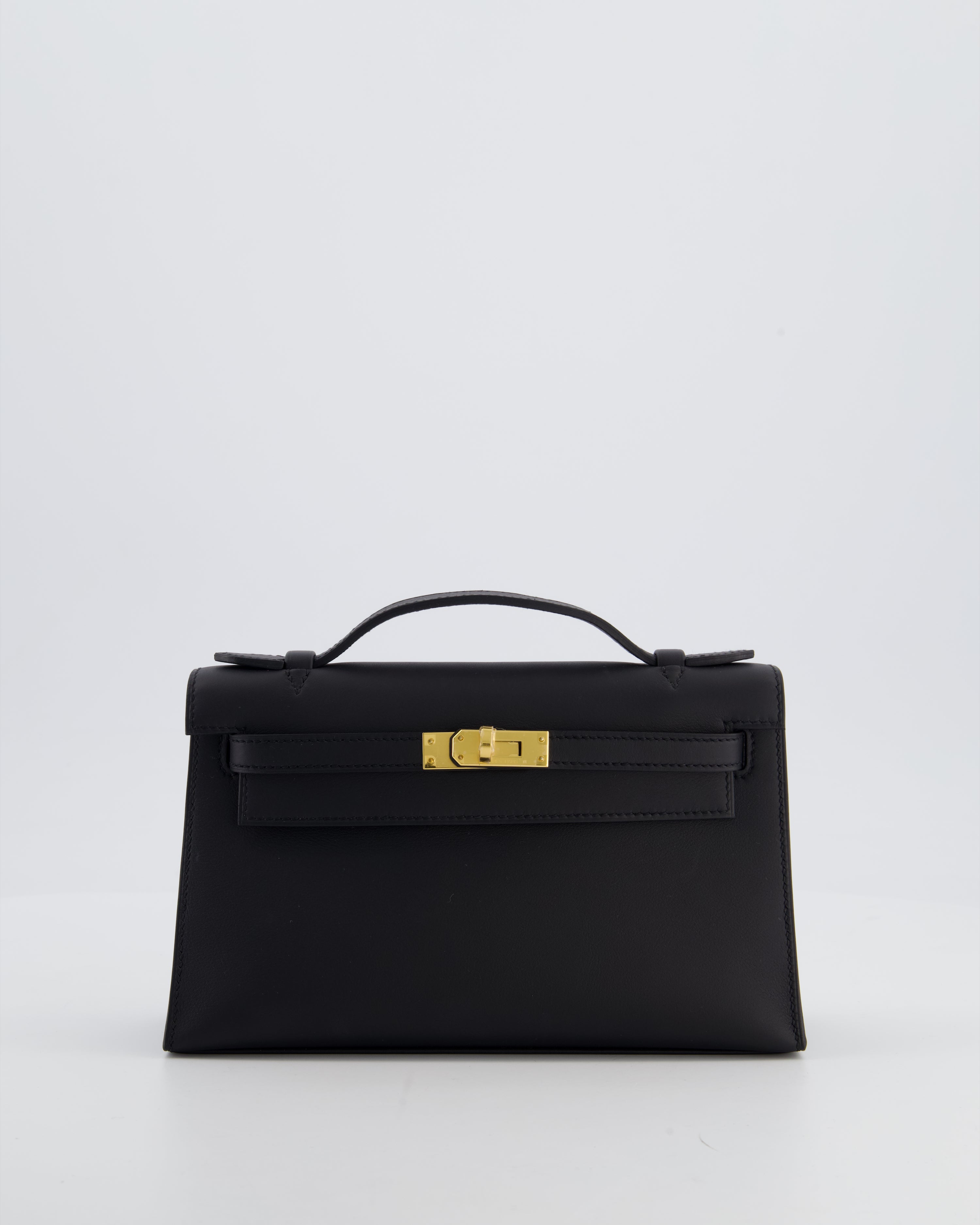 *SUPER RARE* Hermès Mini Kelly Pochette Bag in Noir Swift Leather with Gold Hardware