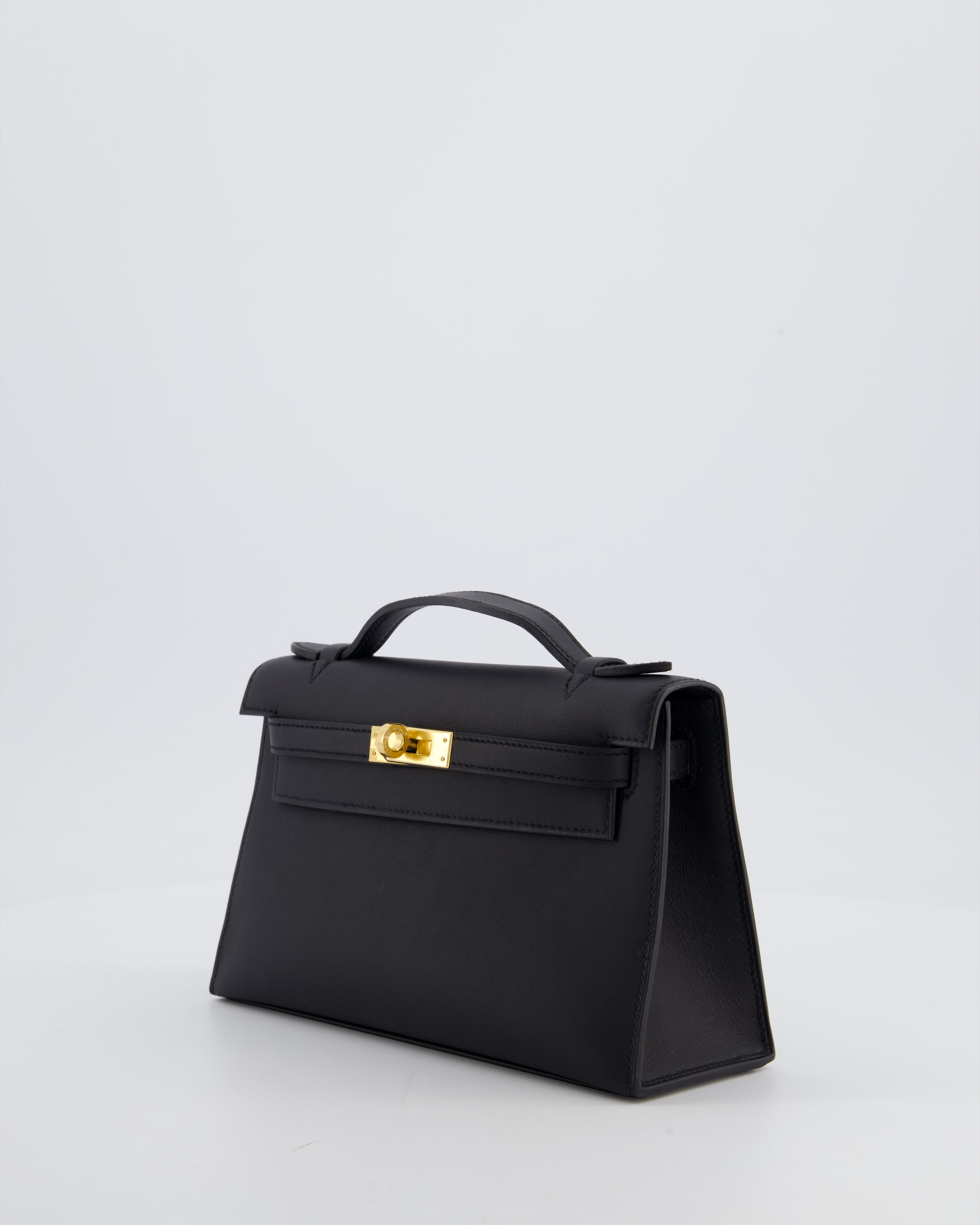 *SUPER RARE* Hermès Mini Kelly Pochette Bag in Noir Swift Leather with Gold Hardware