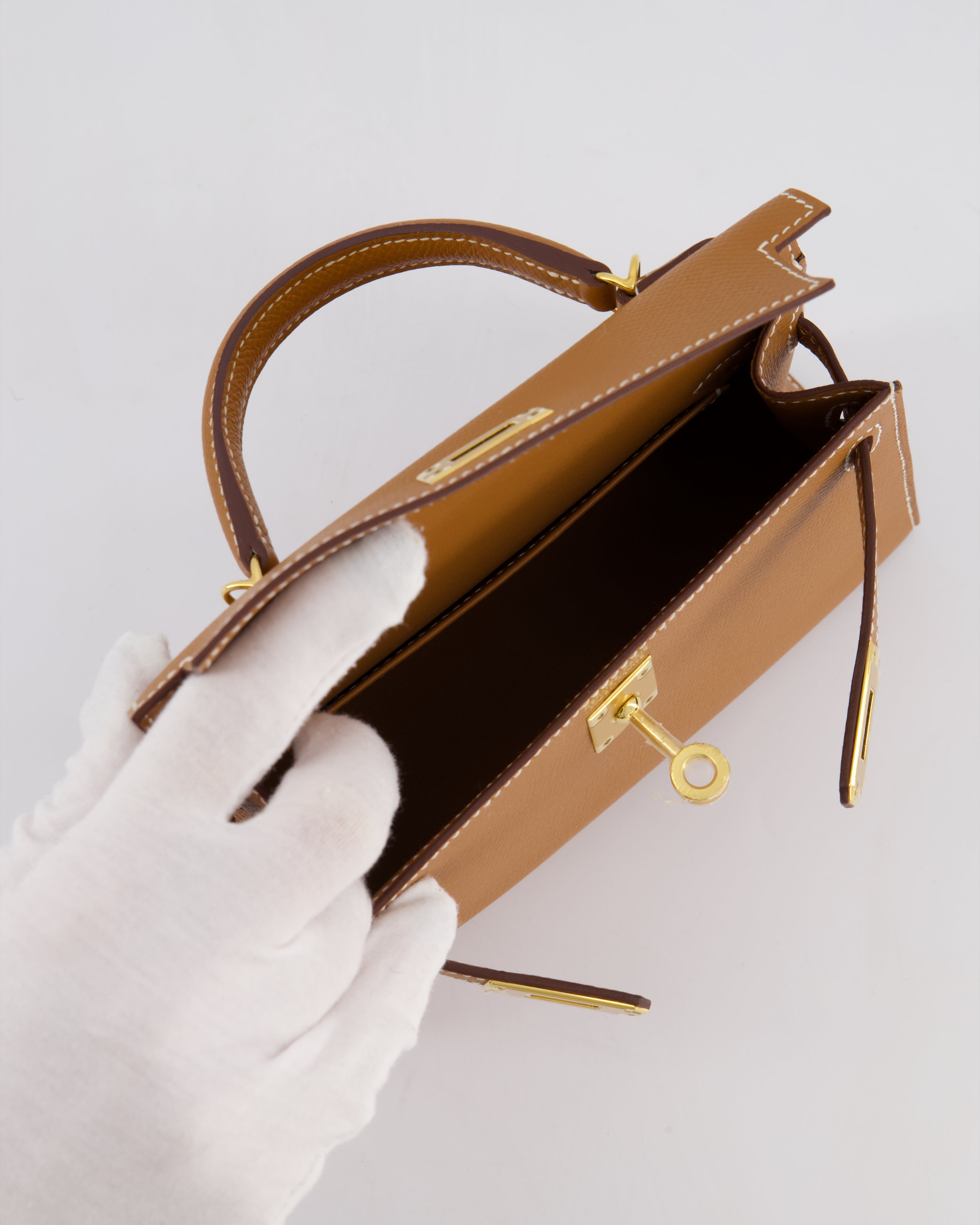 Hermes Mini Kelly II 20 Bag in Gold Epsom Leather with Gold Hardware