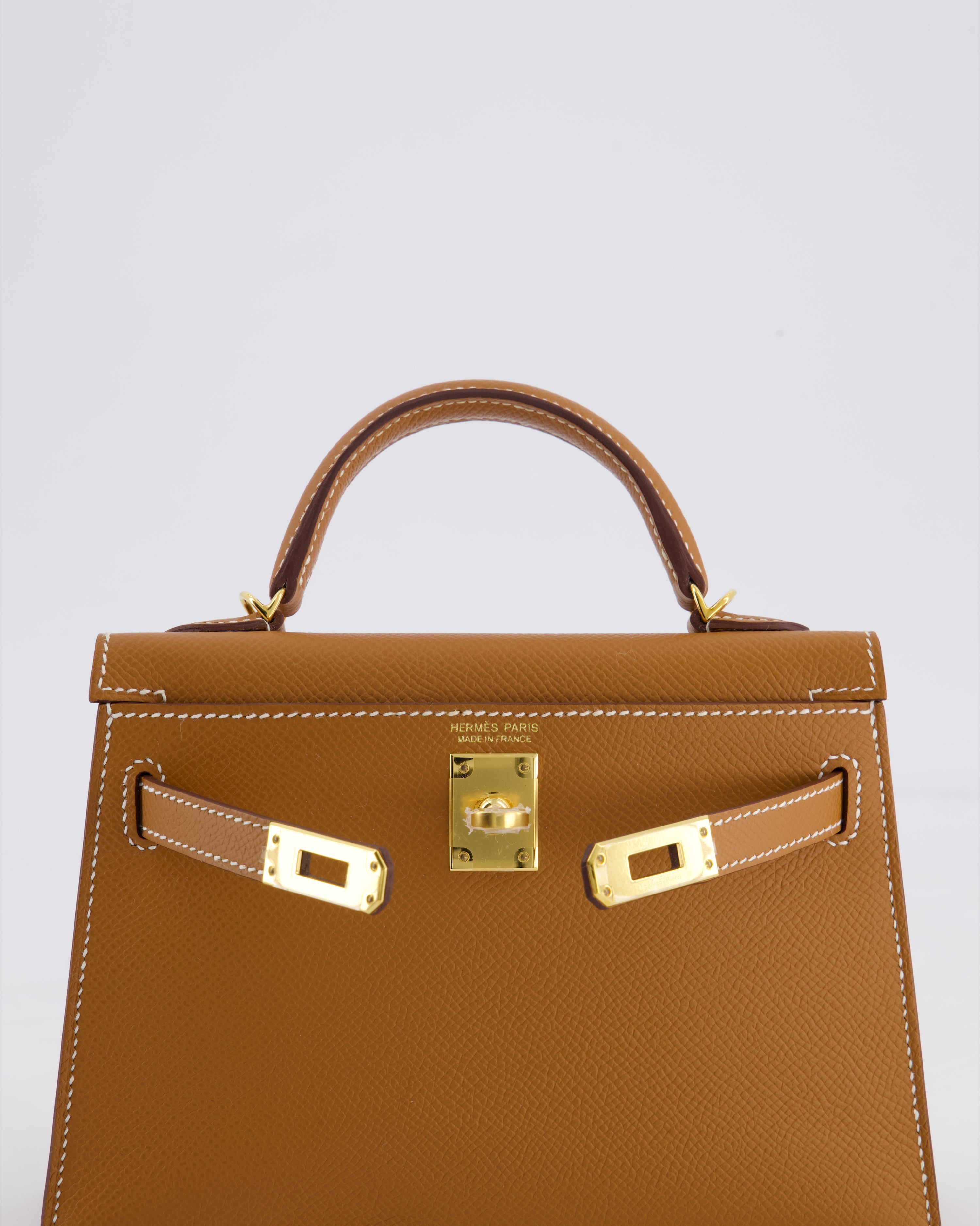 Hermes Mini Kelly II 20 Bag in Gold Epsom Leather with Gold Hardware