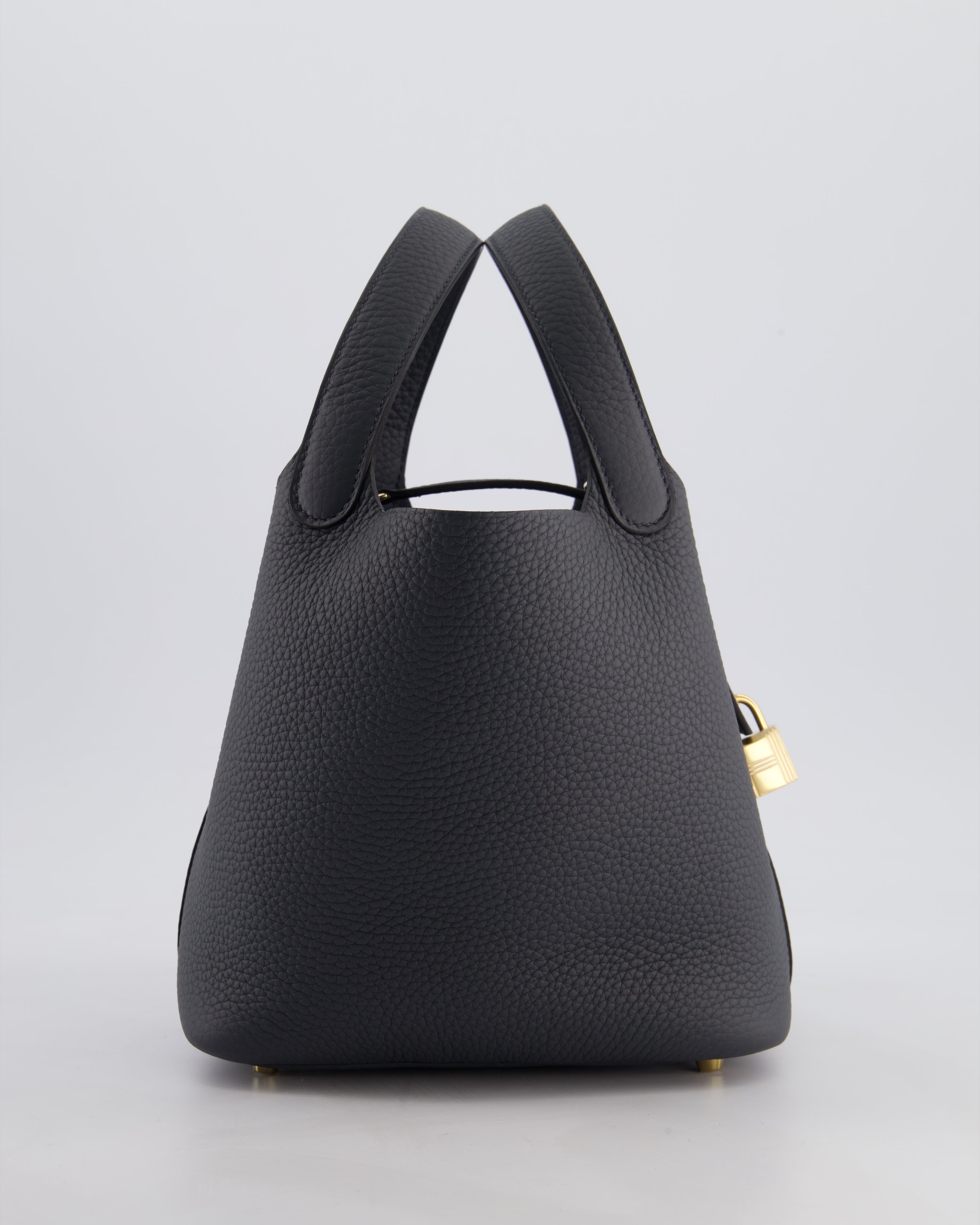 *HOT* Hermès Picotin Lock 18 Bag in Gris Misty Clemence Leather with Permabrass Hardware