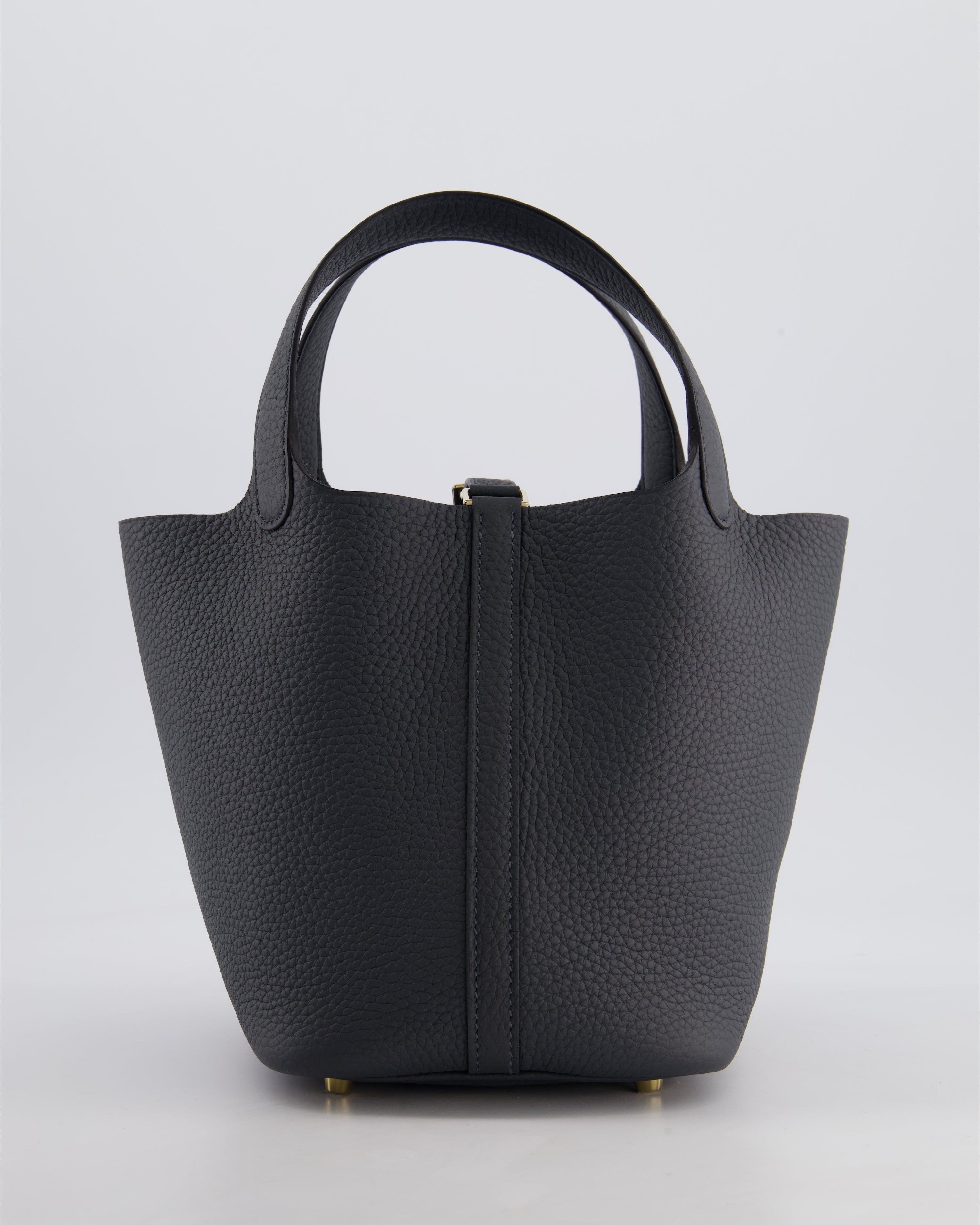 *HOT* Hermès Picotin Lock 18 Bag in Gris Misty Clemence Leather with Permabrass Hardware
