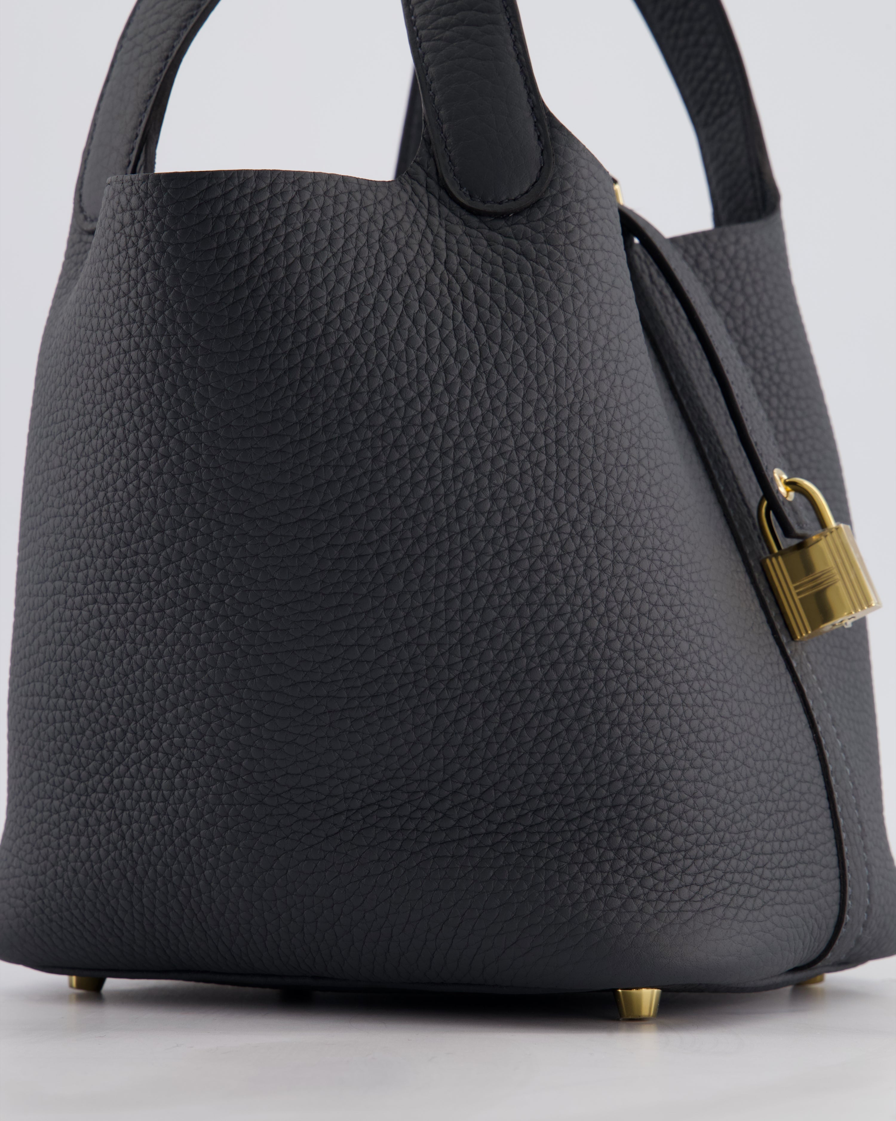 *HOT* Hermès Picotin Lock 18 Bag in Gris Misty Clemence Leather with Permabrass Hardware