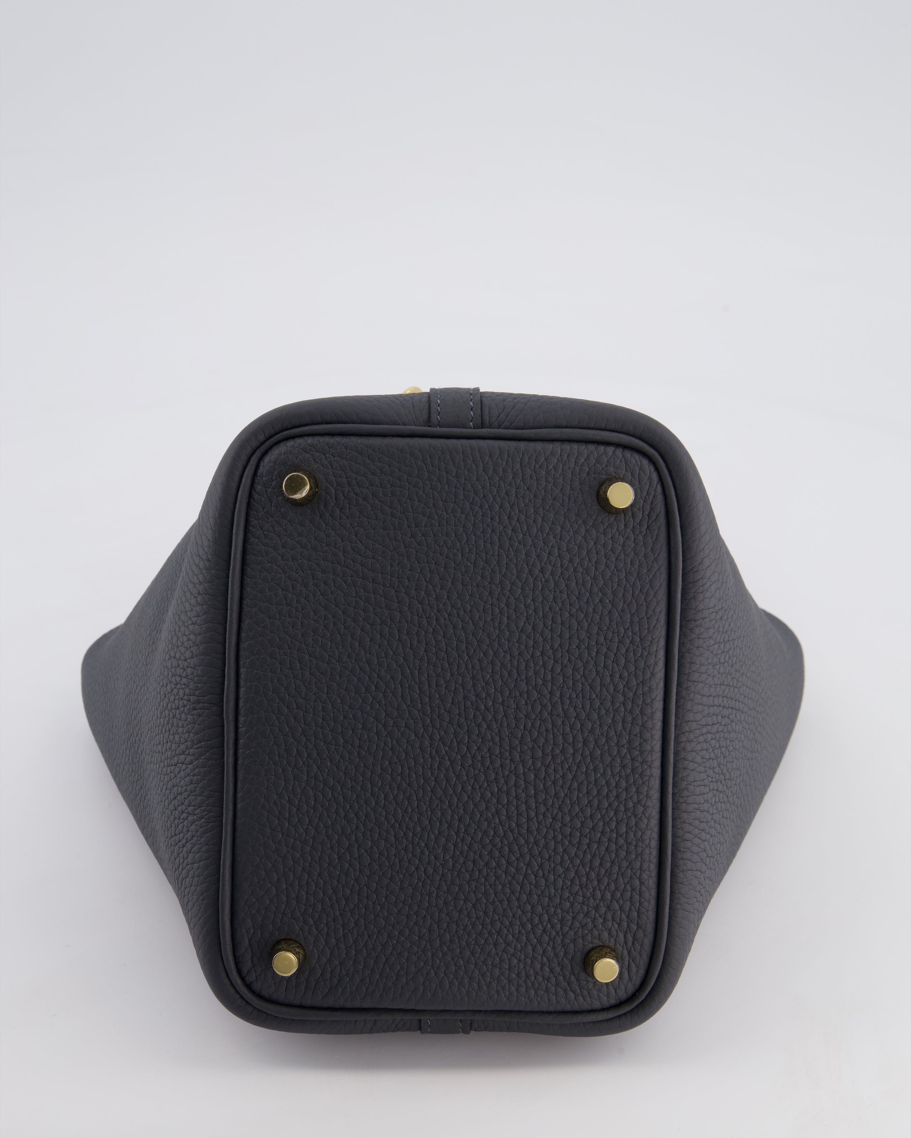 *HOT* Hermès Picotin Lock 18 Bag in Gris Misty Clemence Leather with Permabrass Hardware