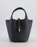 *HOT* Hermès Picotin Lock 18 Bag in Gris Misty Clemence Leather with Permabrass Hardware