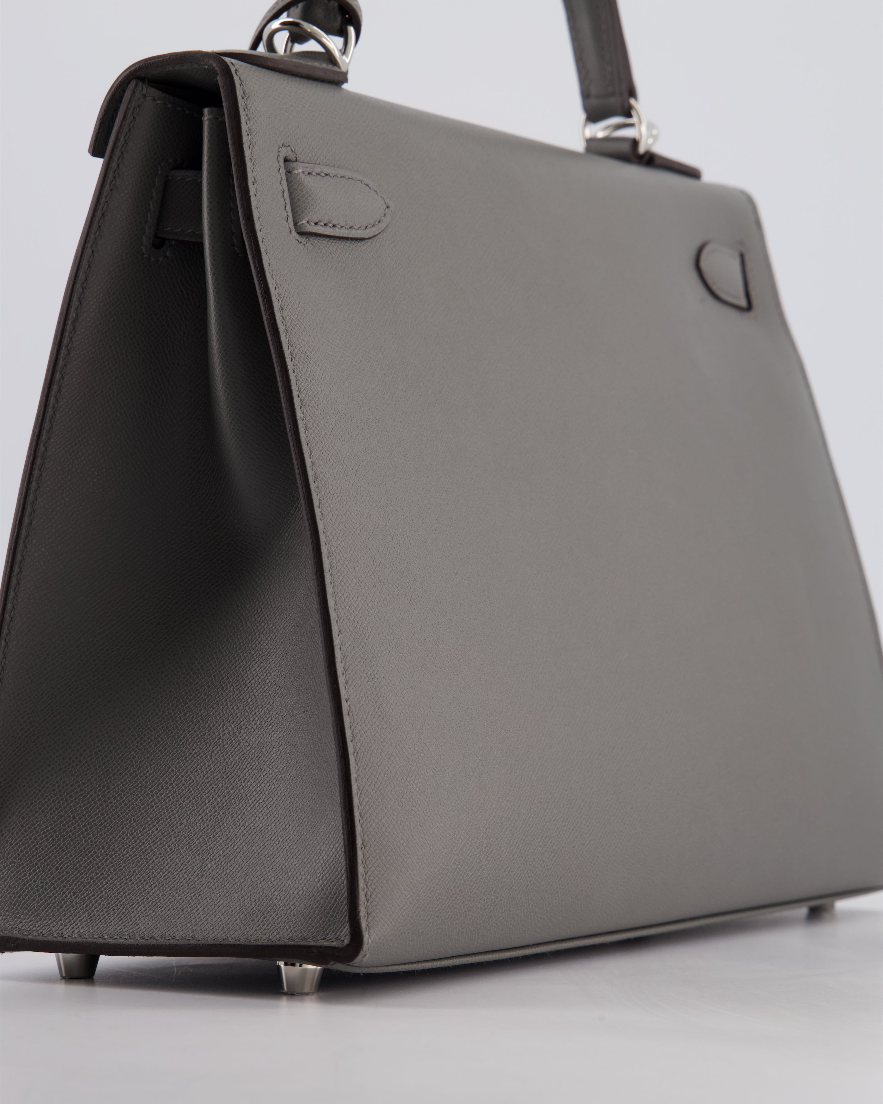 *RARE* Hermès Kelly 28 Sellier Bag in Gris Meyer Madame Leather with Palladium Hardware
