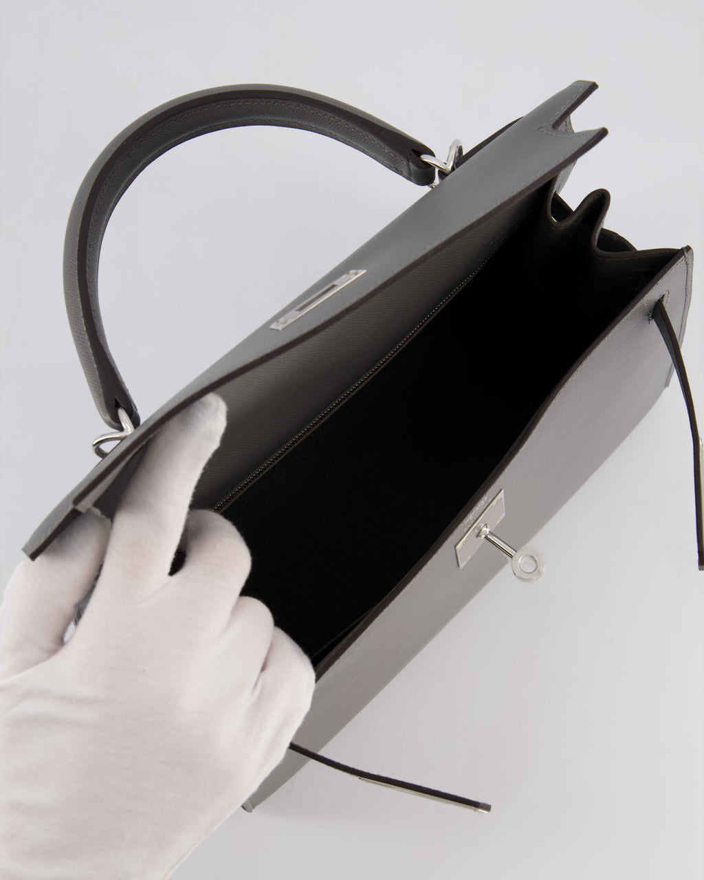 *RARE* Hermès Kelly 28 Sellier Bag in Gris Meyer Madame Leather with Palladium Hardware