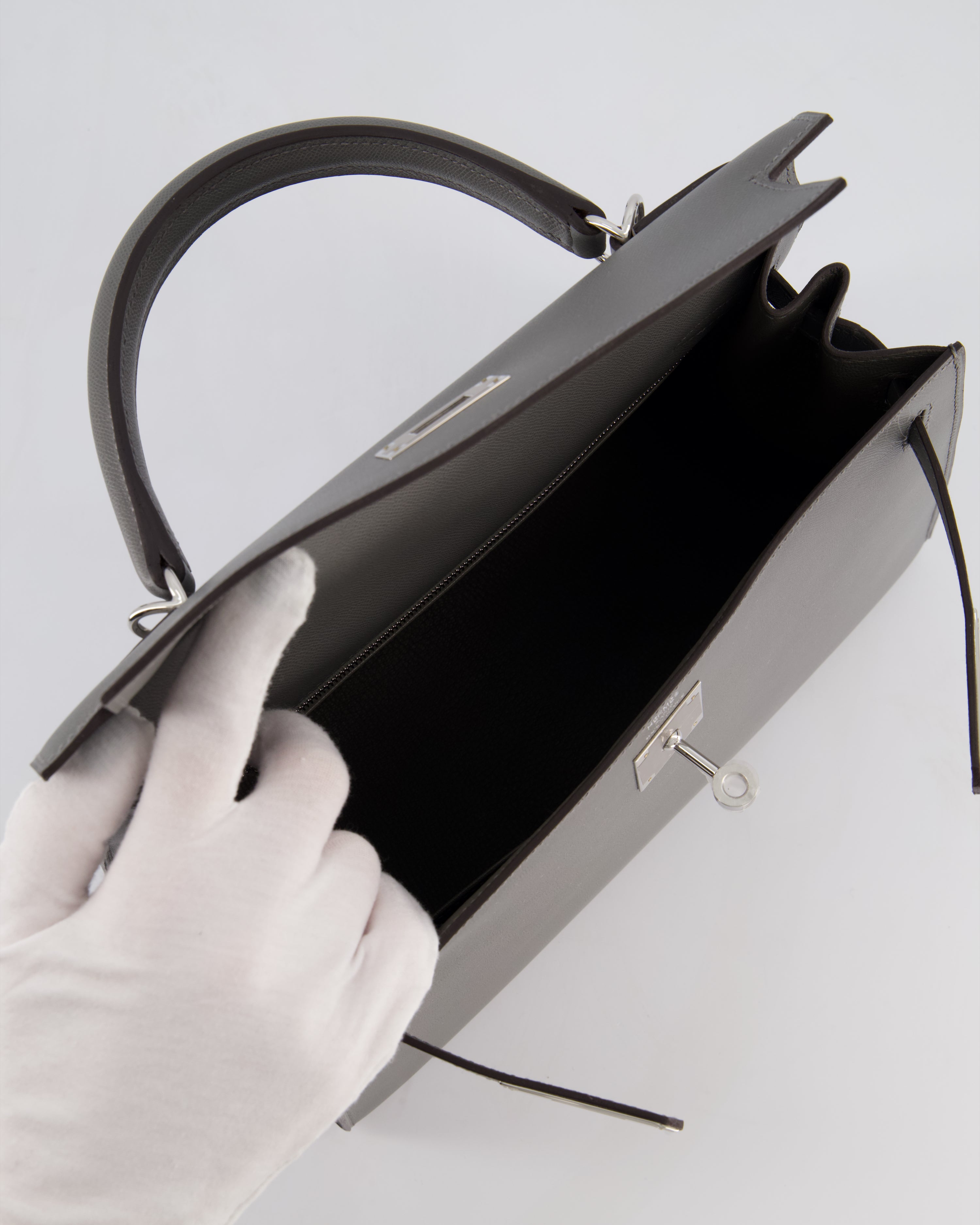 *RARE* Hermès Kelly 28 Sellier Bag in Gris Meyer Madame Leather with Palladium Hardware