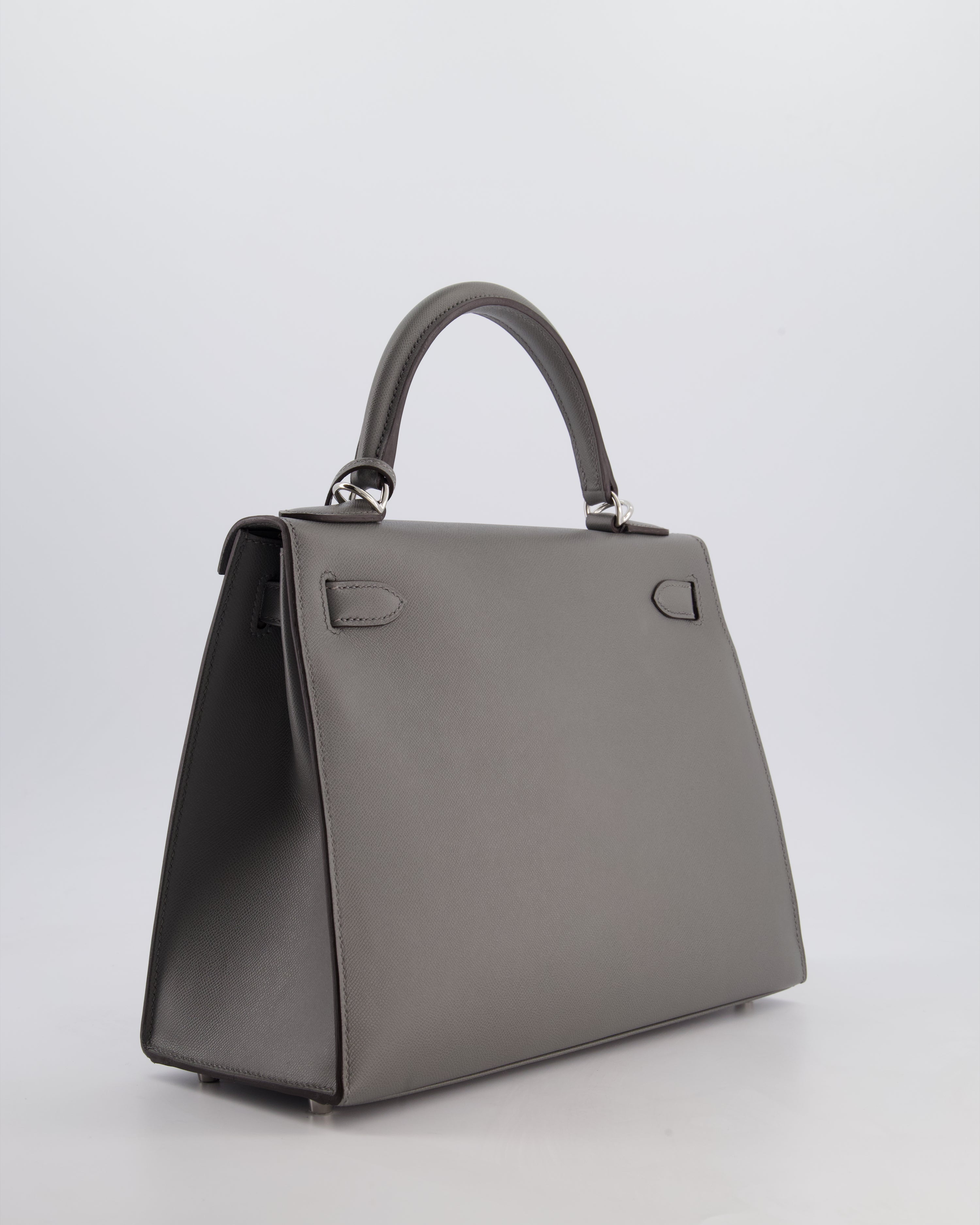 *RARE* Hermès Kelly 28 Sellier Bag in Gris Meyer Madame Leather with Palladium Hardware