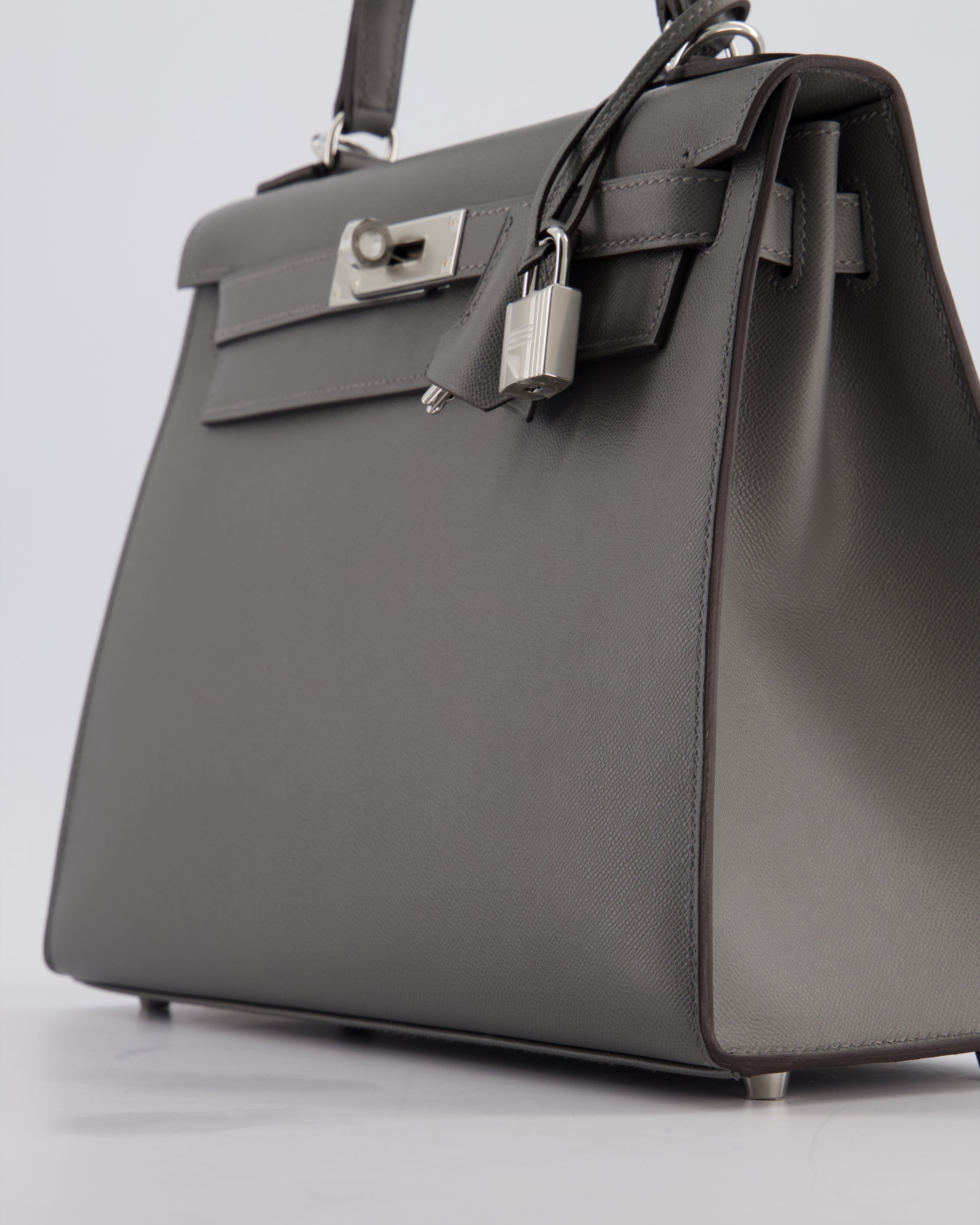 *RARE* Hermès Kelly 28 Sellier Bag in Gris Meyer Madame Leather with Palladium Hardware