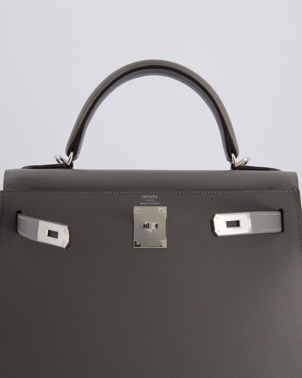 *RARE* Hermès Kelly 28 Sellier Bag in Gris Meyer Madame Leather with Palladium Hardware