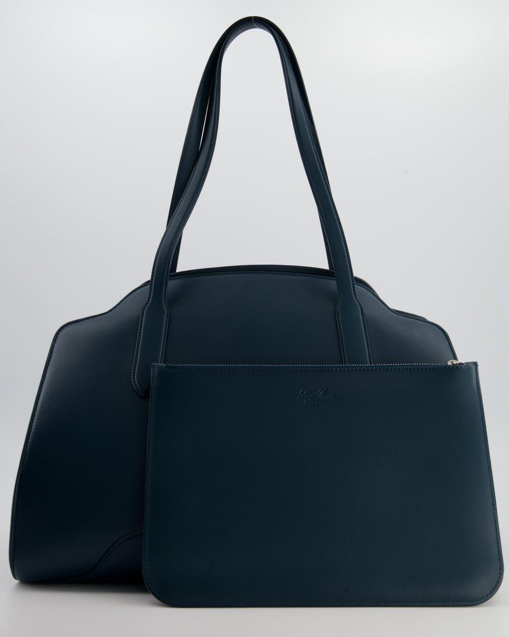 Loro Piana Dark Teal Large Sesia Leather Tote Bag
