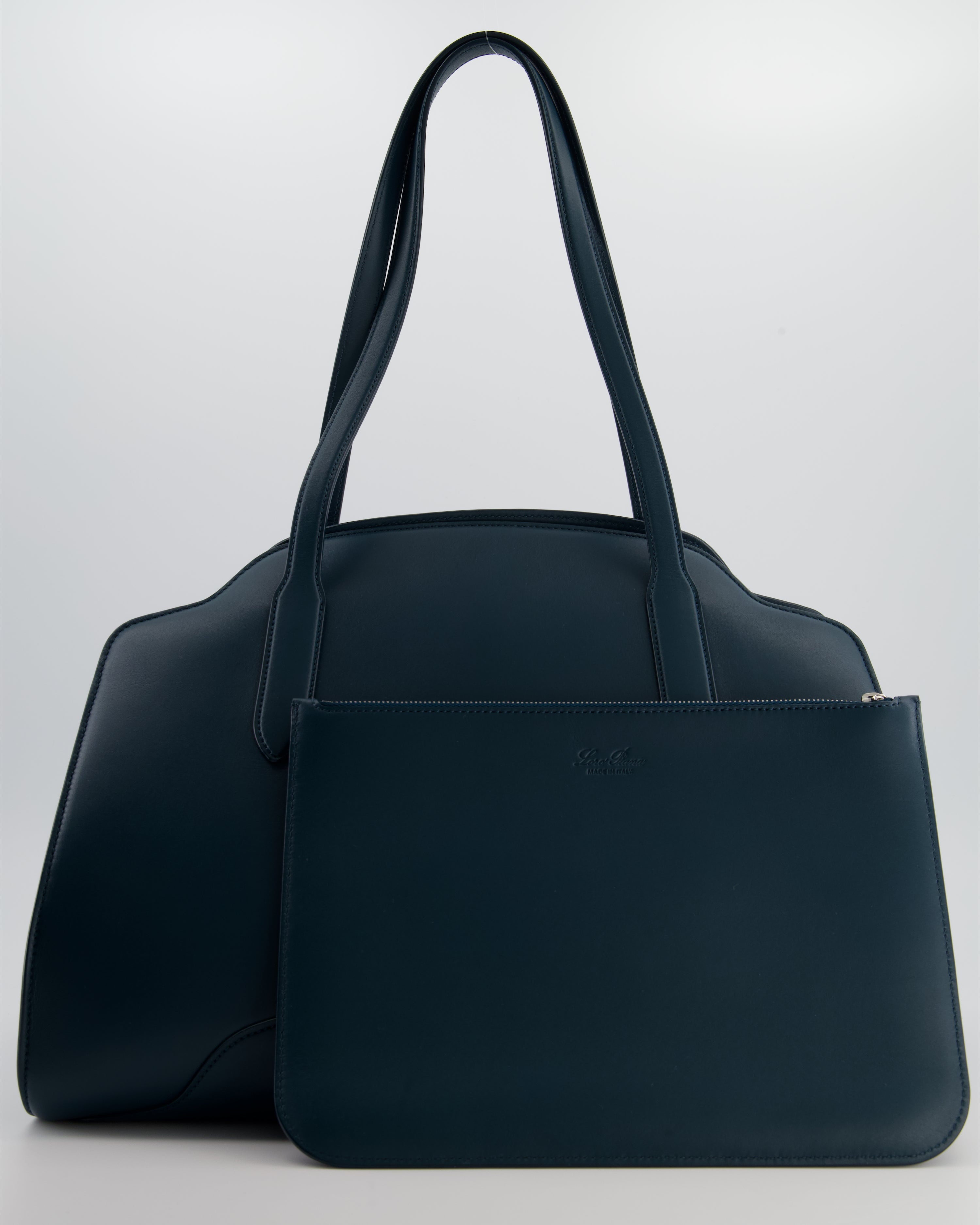 Loro Piana Dark Teal Large Sesia Leather Tote Bag