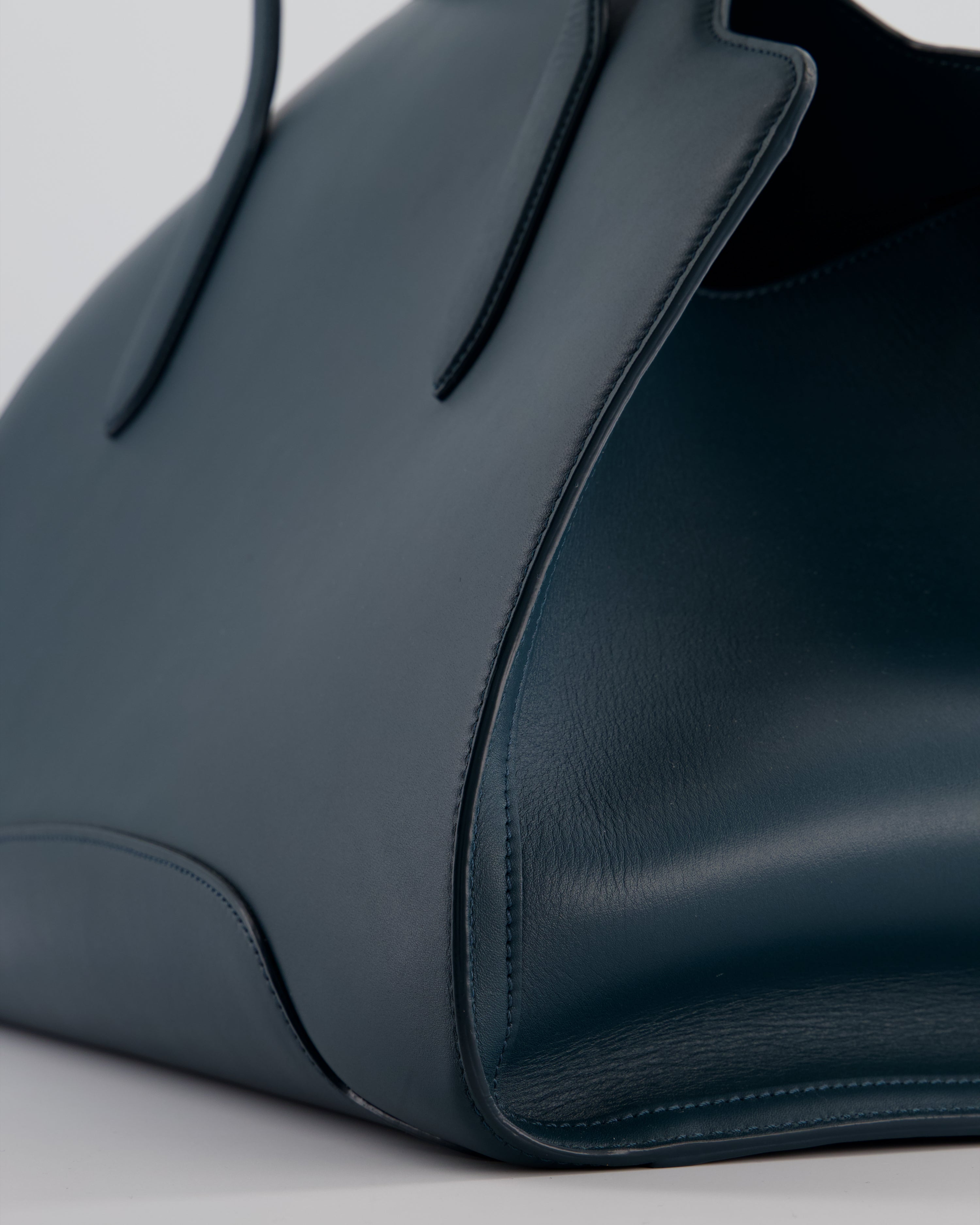 Loro Piana Dark Teal Large Sesia Leather Tote Bag