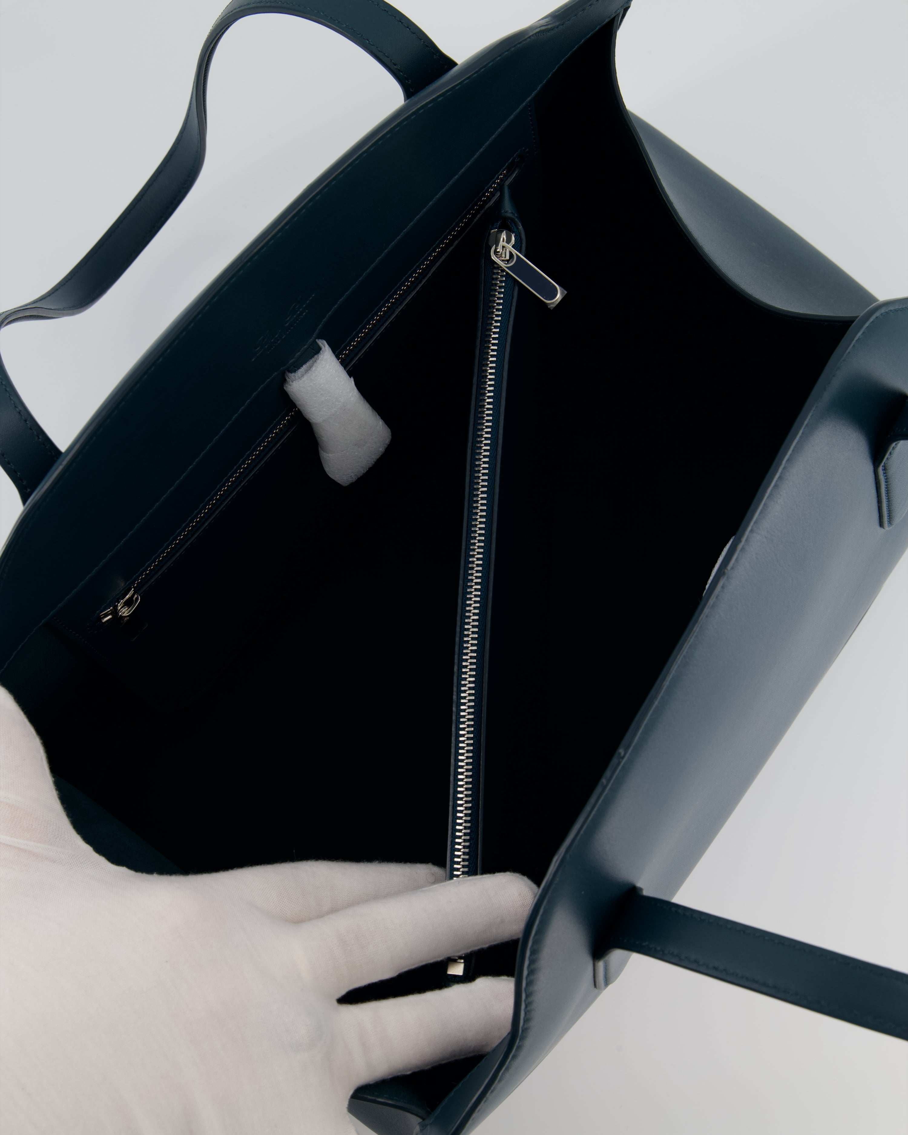 Loro Piana Dark Teal Large Sesia Leather Tote Bag