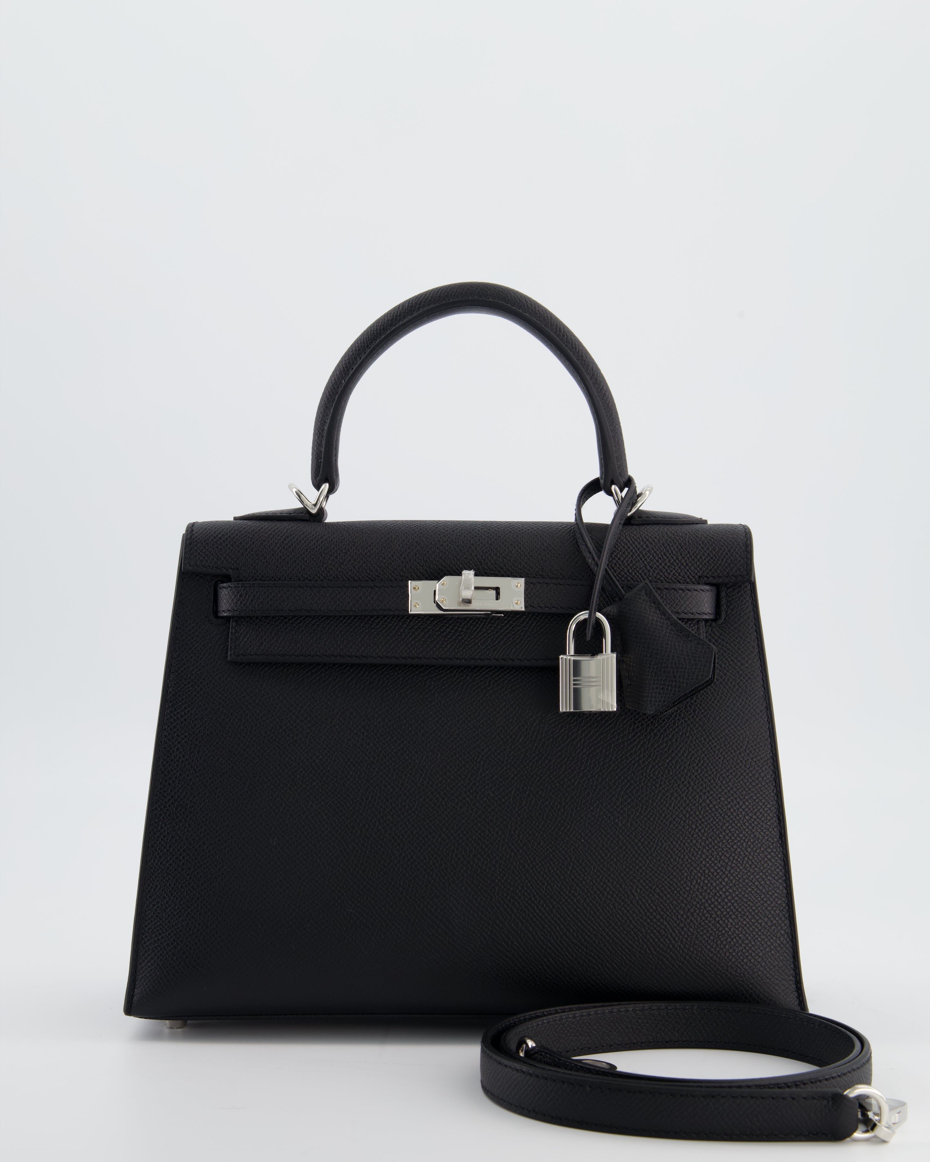 *RARE* Hermès Kelly 25 Sellier Bag in Noir Epsom Leather with Palladium Hardware