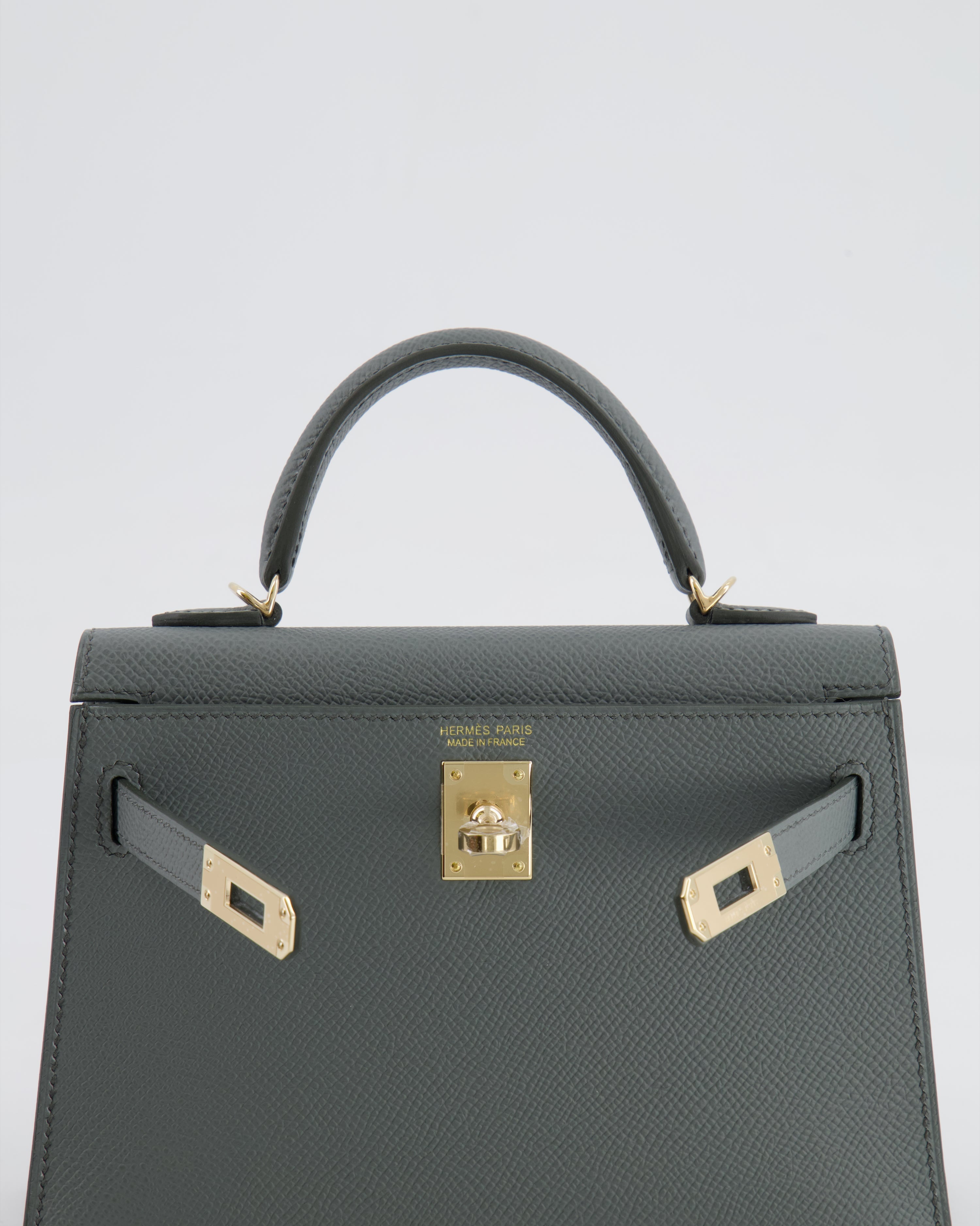 *RARE* Hermès Mini Kelly II 20 Bag in Vert Amande Epsom Leather with Permabrass Hardware