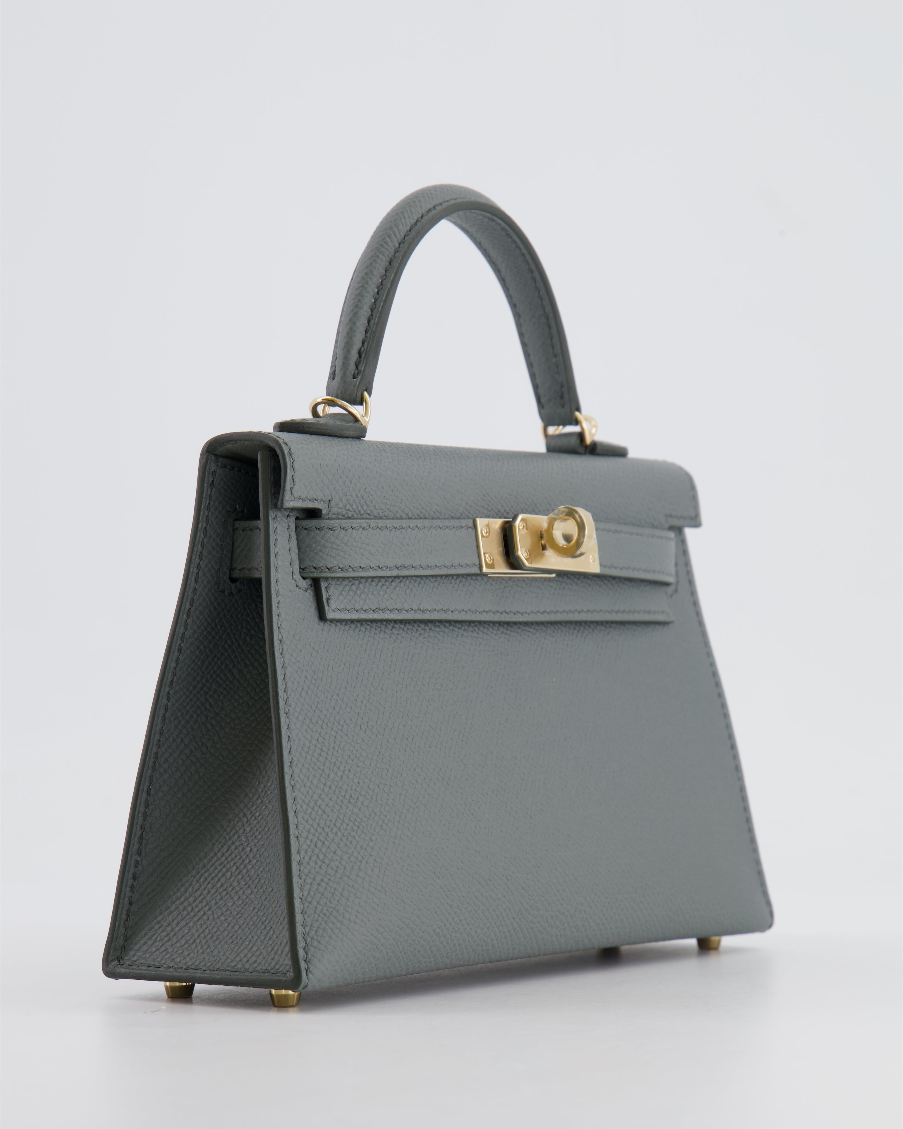 *RARE* Hermès Mini Kelly II 20 Bag in Vert Amande Epsom Leather with Permabrass Hardware