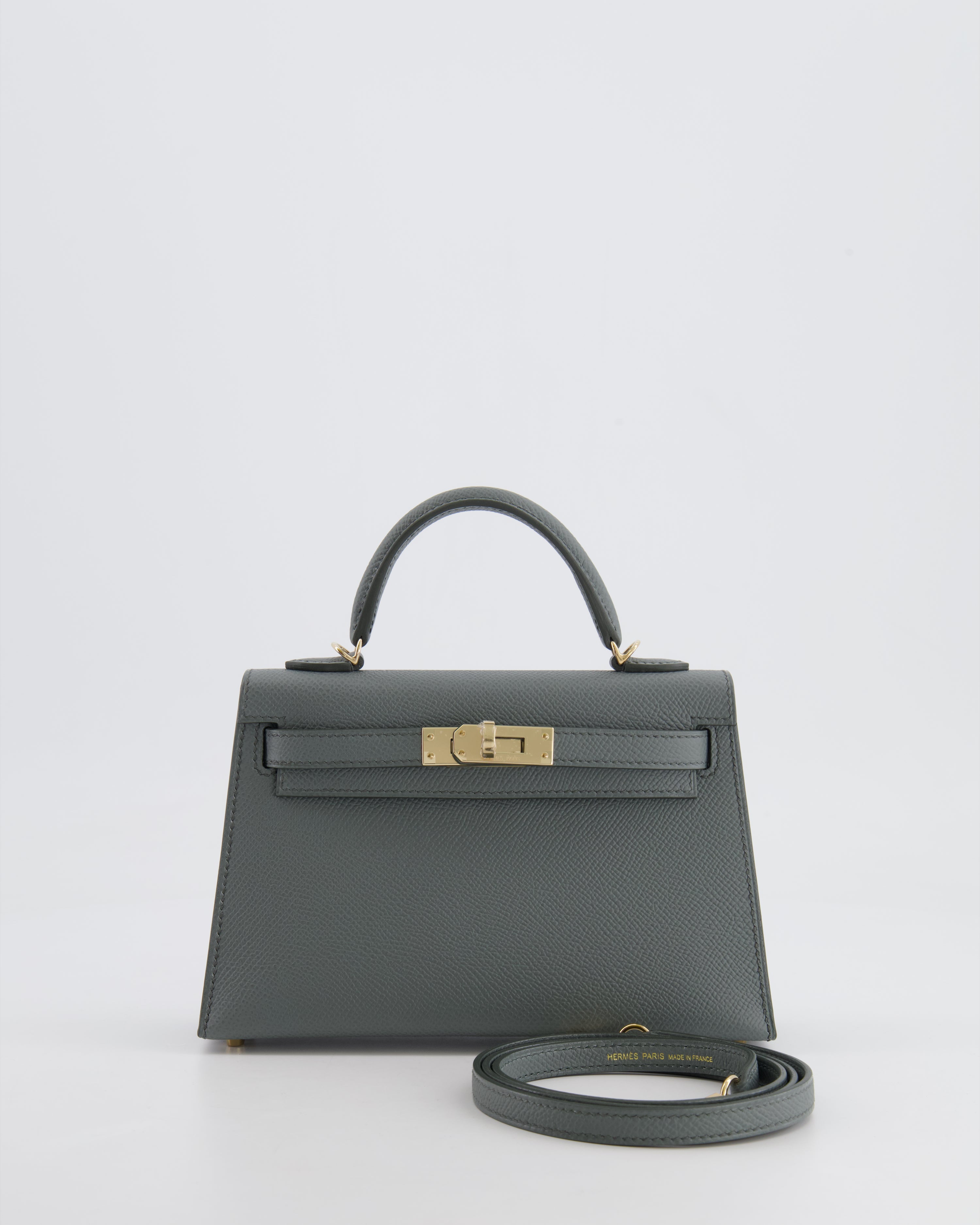 *RARE* Hermès Mini Kelly II 20 Bag in Vert Amande Epsom Leather with Permabrass Hardware