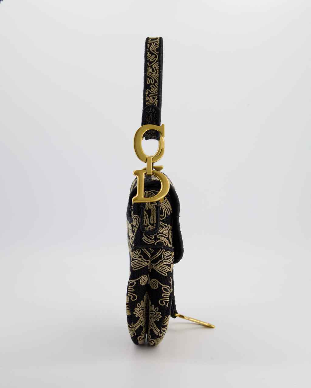 Christian Dior Blue and Beige Ornamental Embroidery Saddle Bag with Antique Gold Hardware