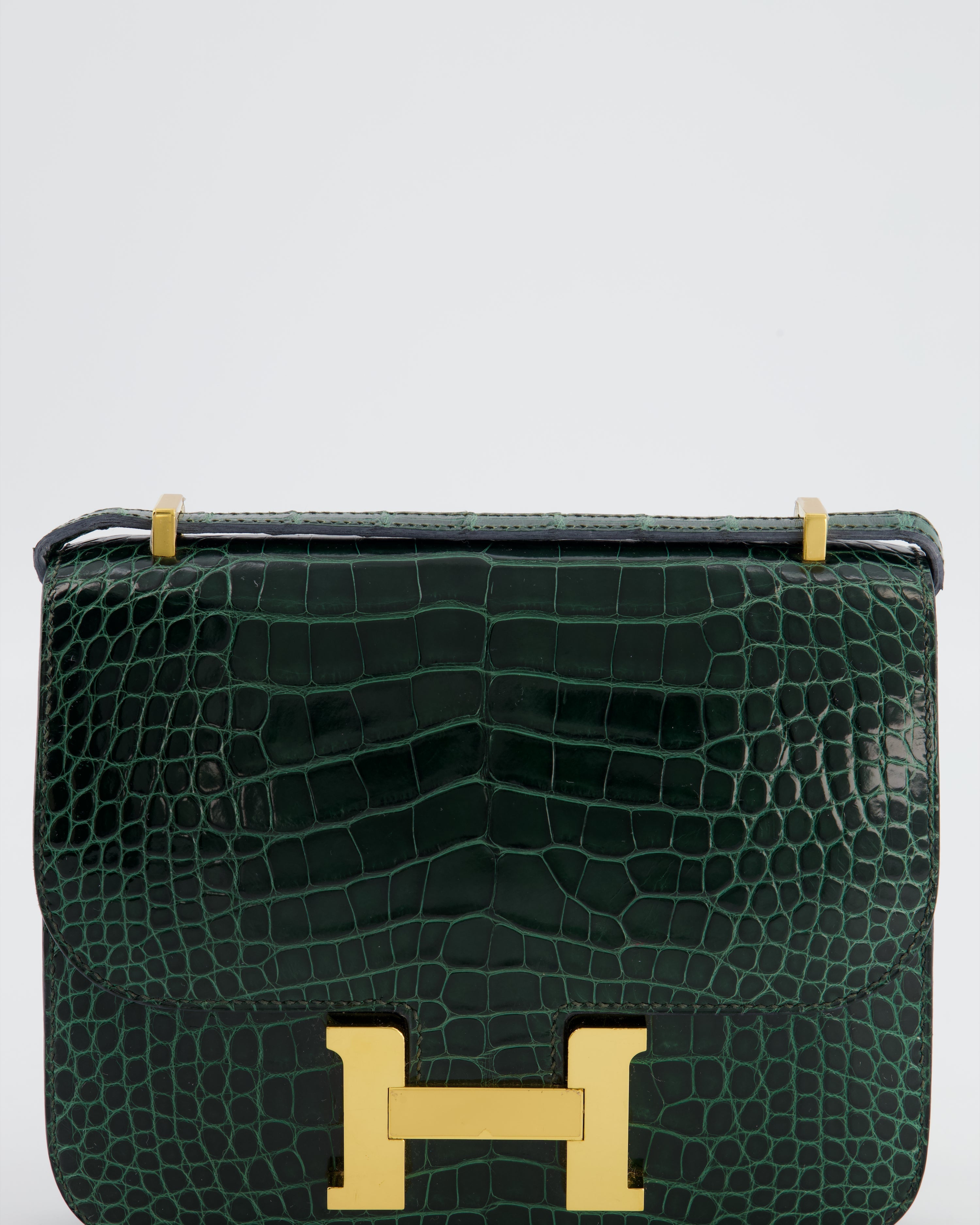 Hermès Constance III 18 Bag in Shiny Alligator Vert Fonce with Gold Hardware