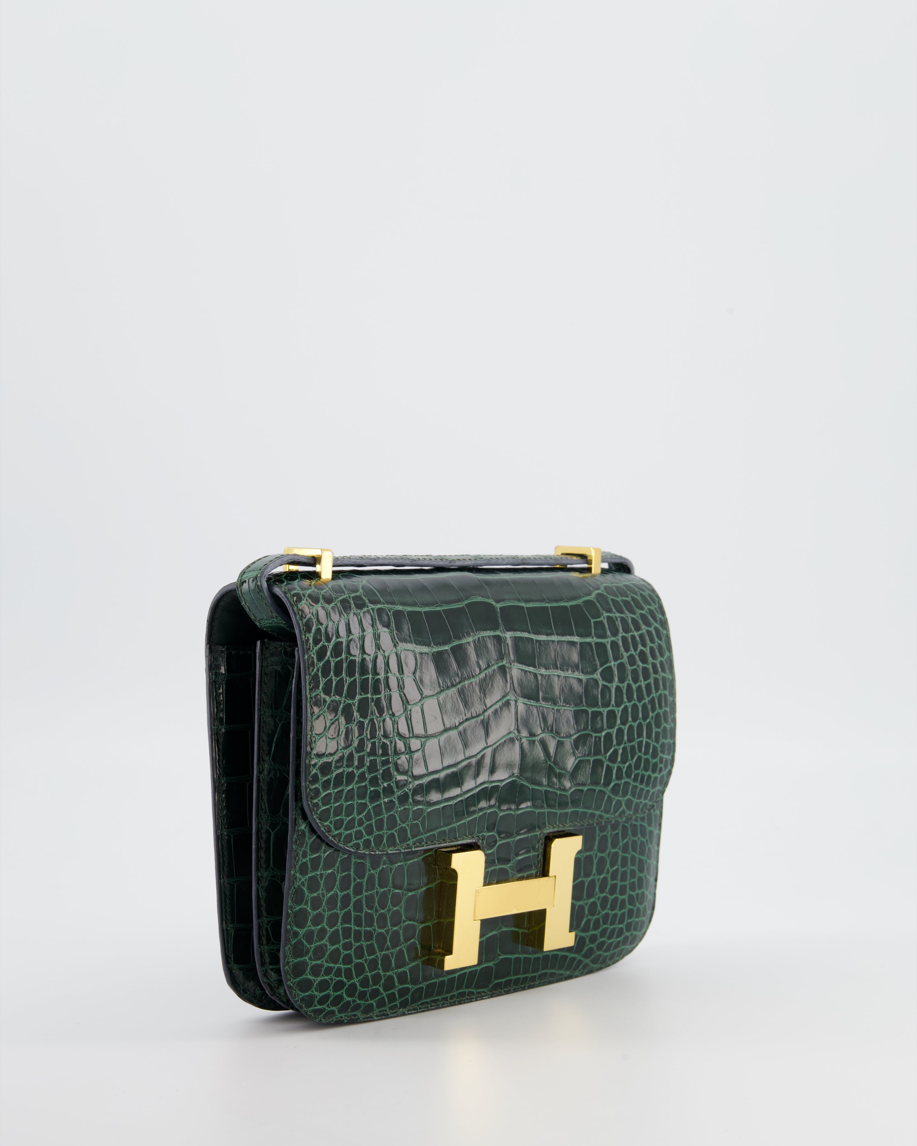Hermès Constance III 18 Bag in Shiny Alligator Vert Fonce with Gold Hardware