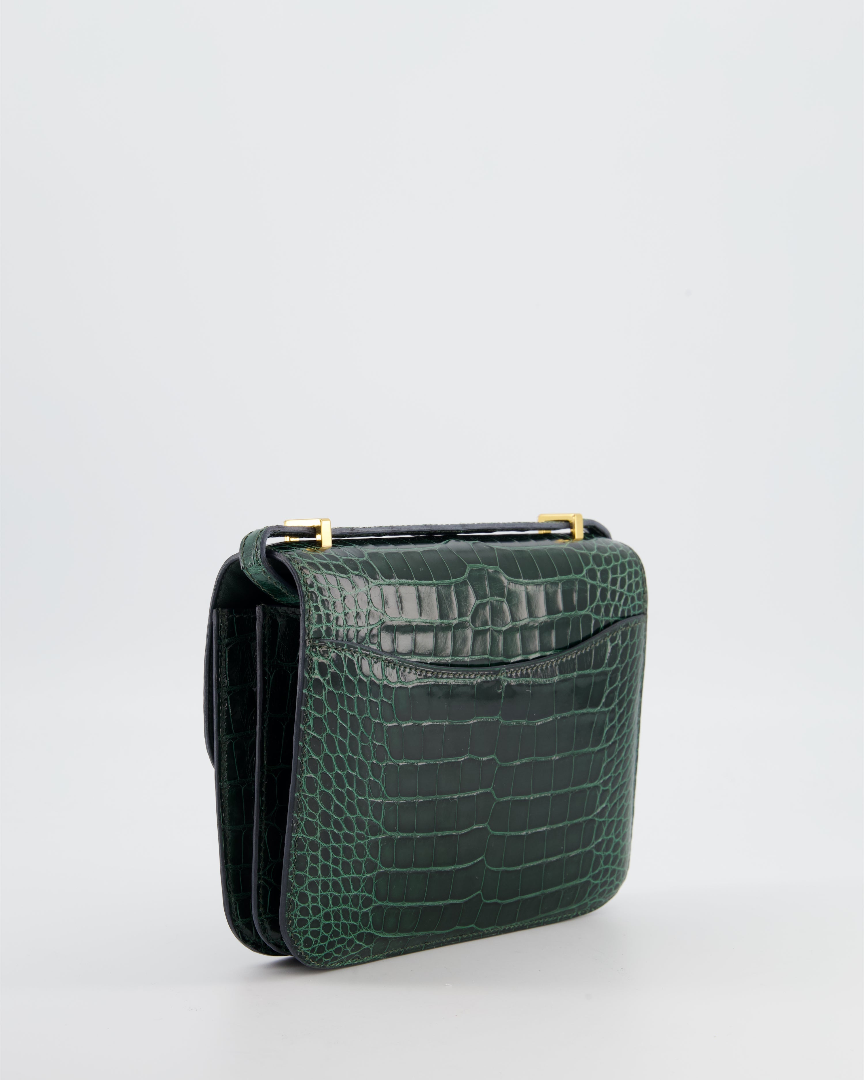 Hermès Constance III 18 Bag in Shiny Alligator Vert Fonce with Gold Hardware