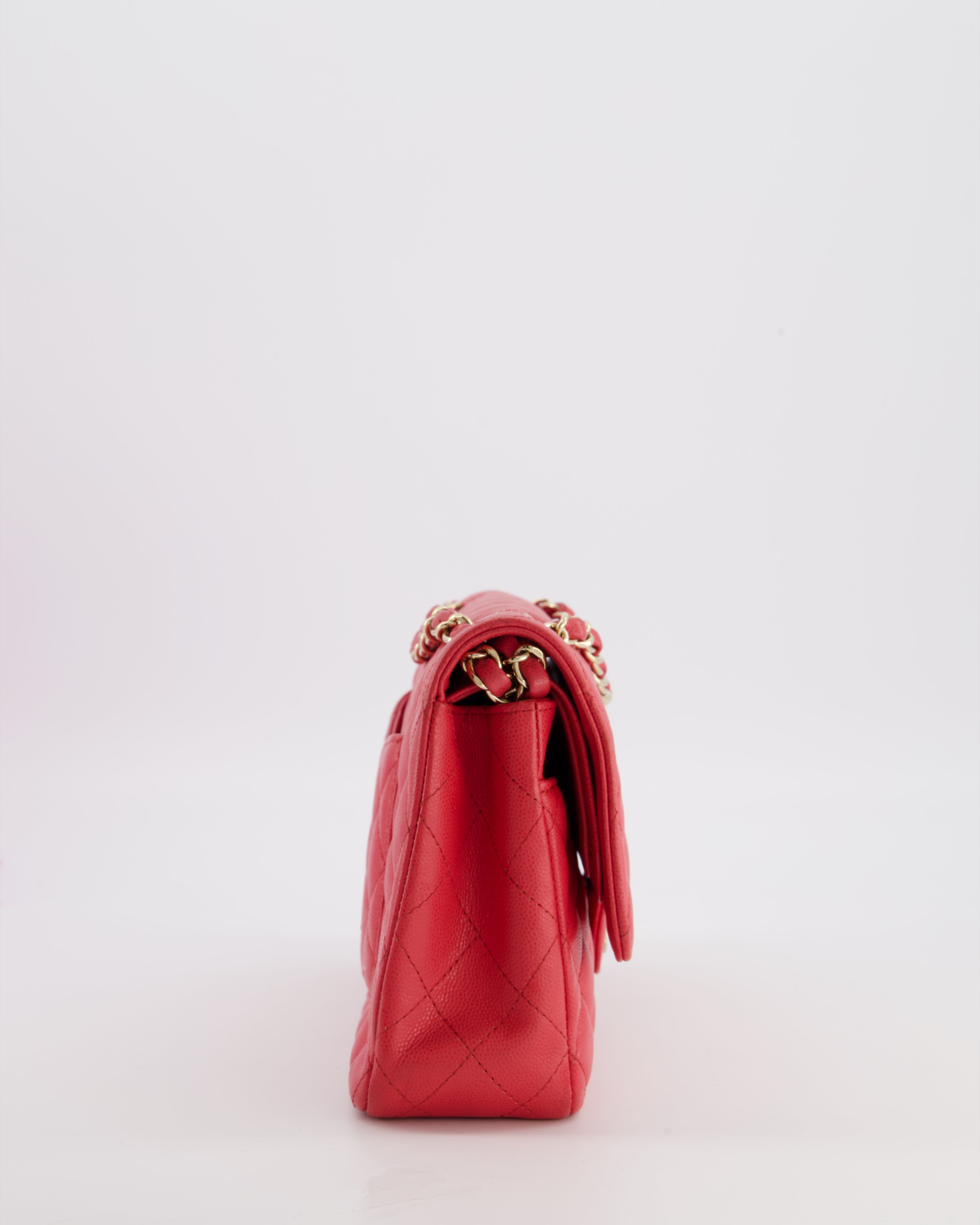 Chanel Pink Medium Classic Double Flap Bag in Caviar Leather with Champagne Gold Hardware