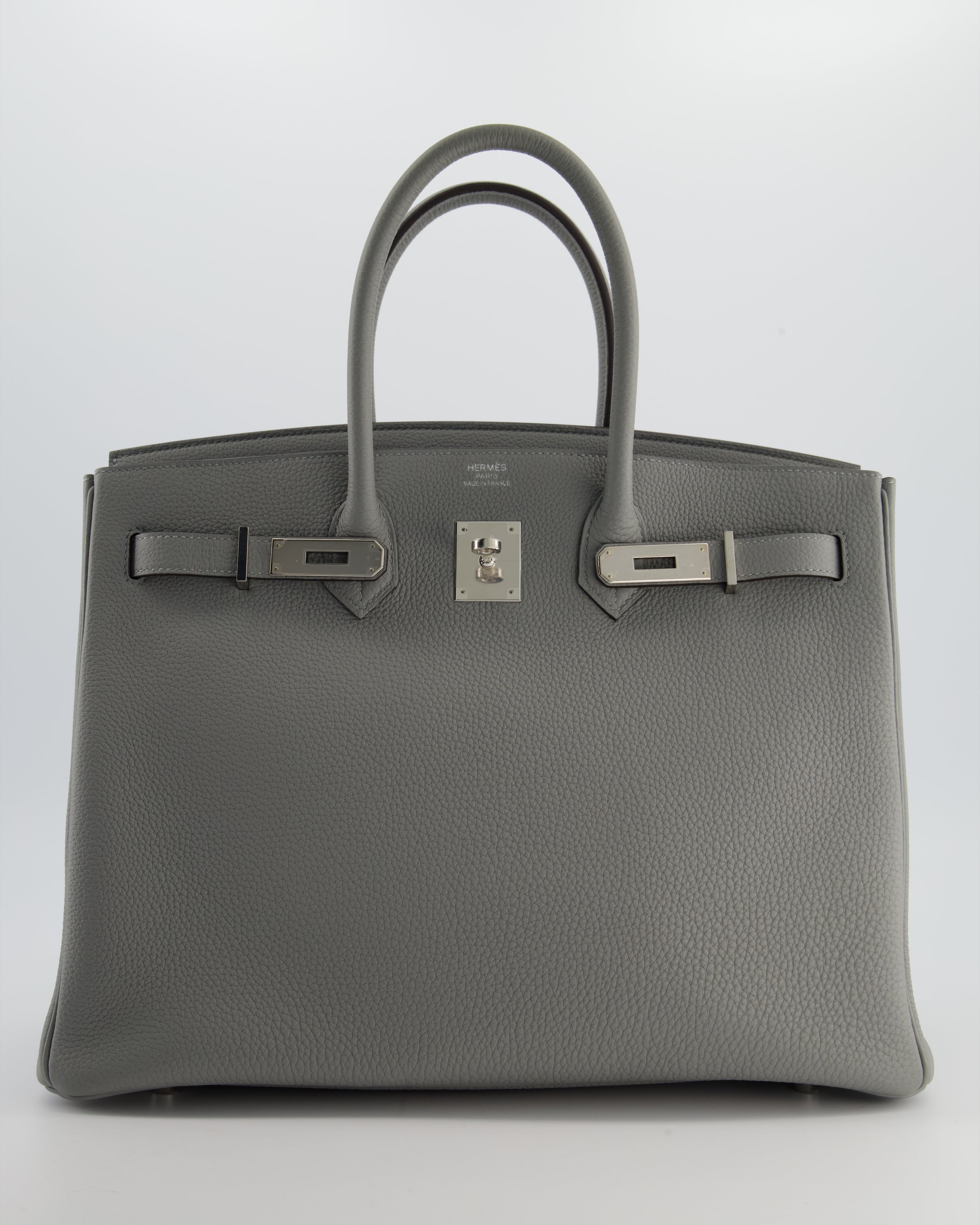 Hermès Birkin 35 Verso Retourne Bag in Gris Mouette Togo Leather and Blue Agate with Palladium Hardware