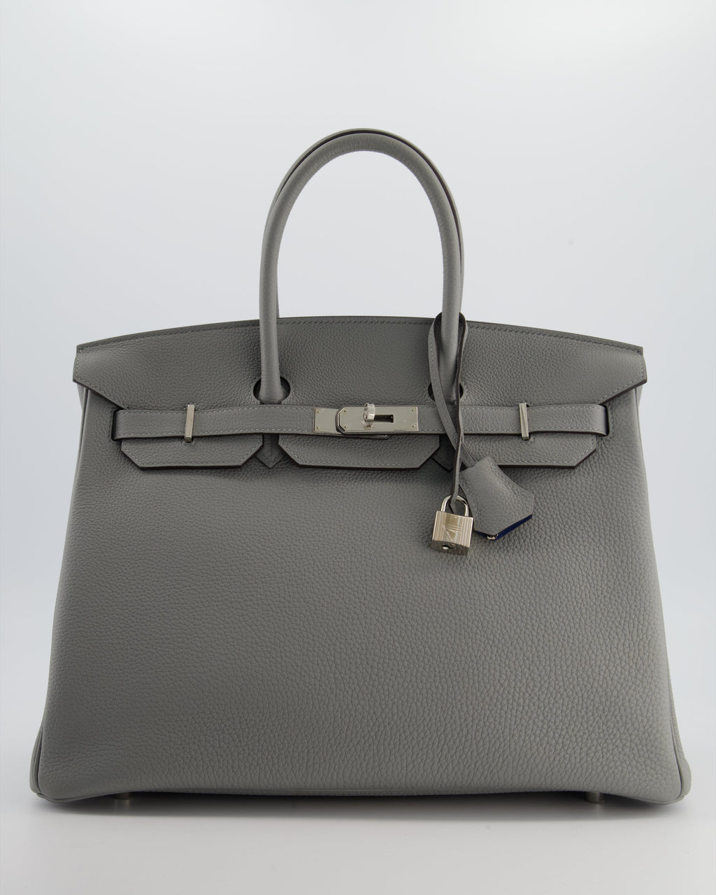 Hermès Birkin 35 Verso Retourne Bag in Gris Mouette Togo Leather and Blue Agate with Palladium Hardware