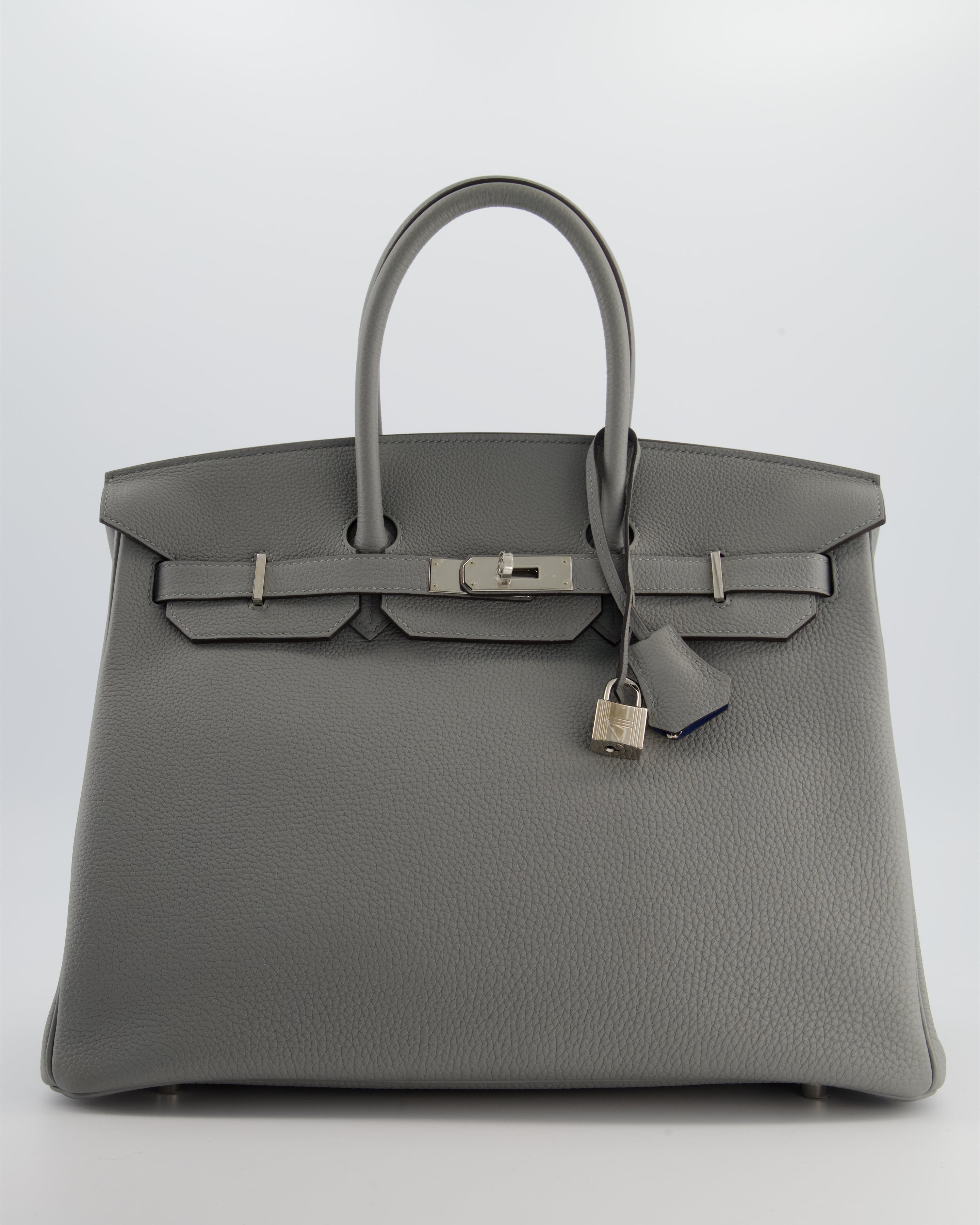 Hermès Birkin 35 Verso Retourne Bag in Gris Mouette Togo Leather and Blue Agate with Palladium Hardware