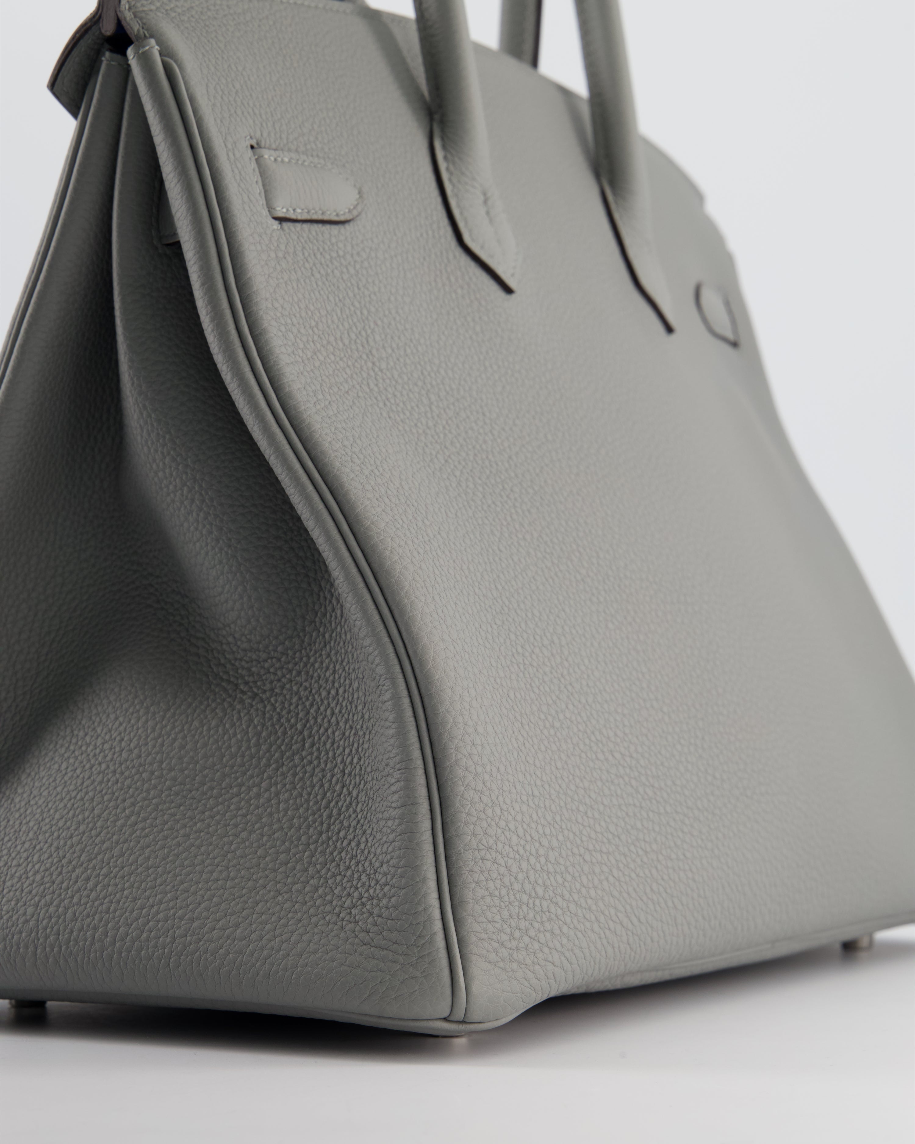 Hermès Birkin 35 Verso Retourne Bag in Gris Mouette Togo Leather and Blue Agate with Palladium Hardware