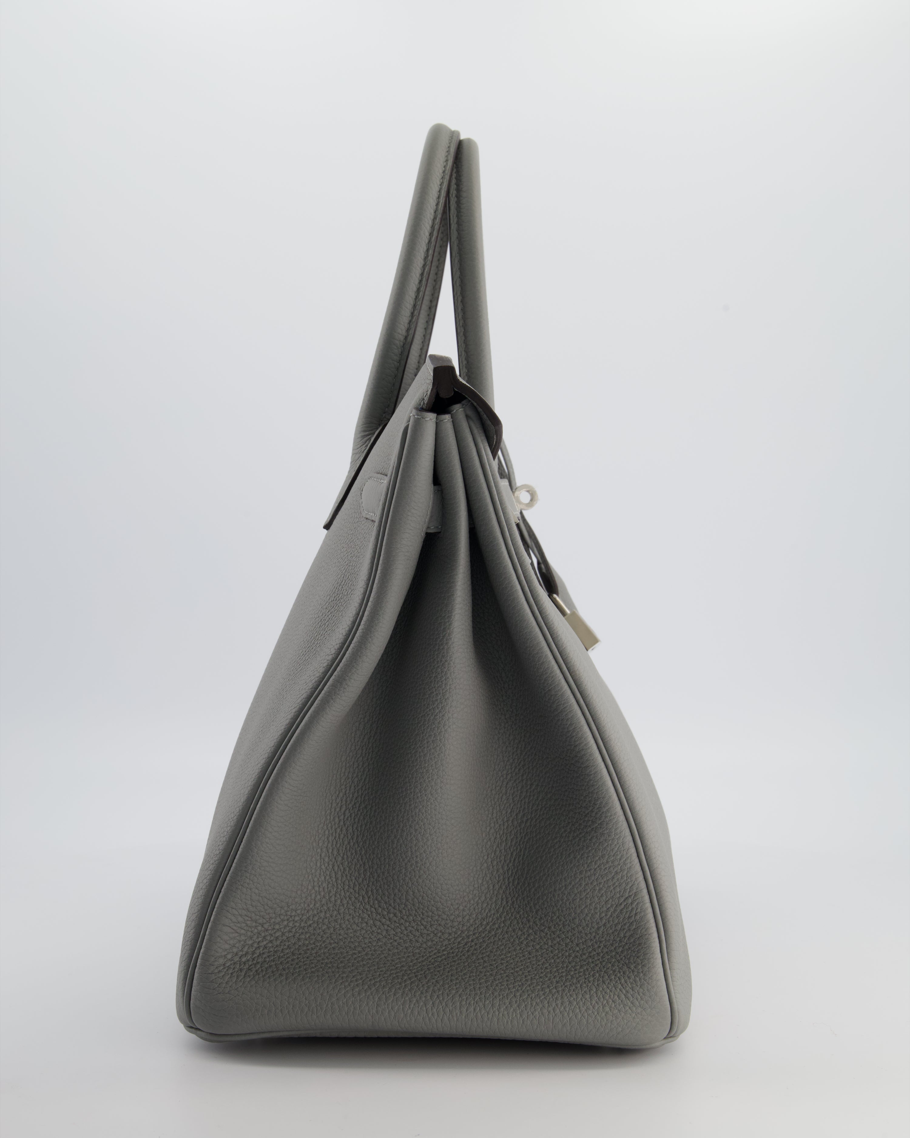 Hermès Birkin 35 Verso Retourne Bag in Gris Mouette Togo Leather and Blue Agate with Palladium Hardware