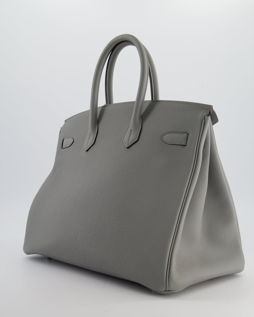 Hermès Birkin 35 Verso Retourne Bag in Gris Mouette Togo Leather and Blue Agate with Palladium Hardware