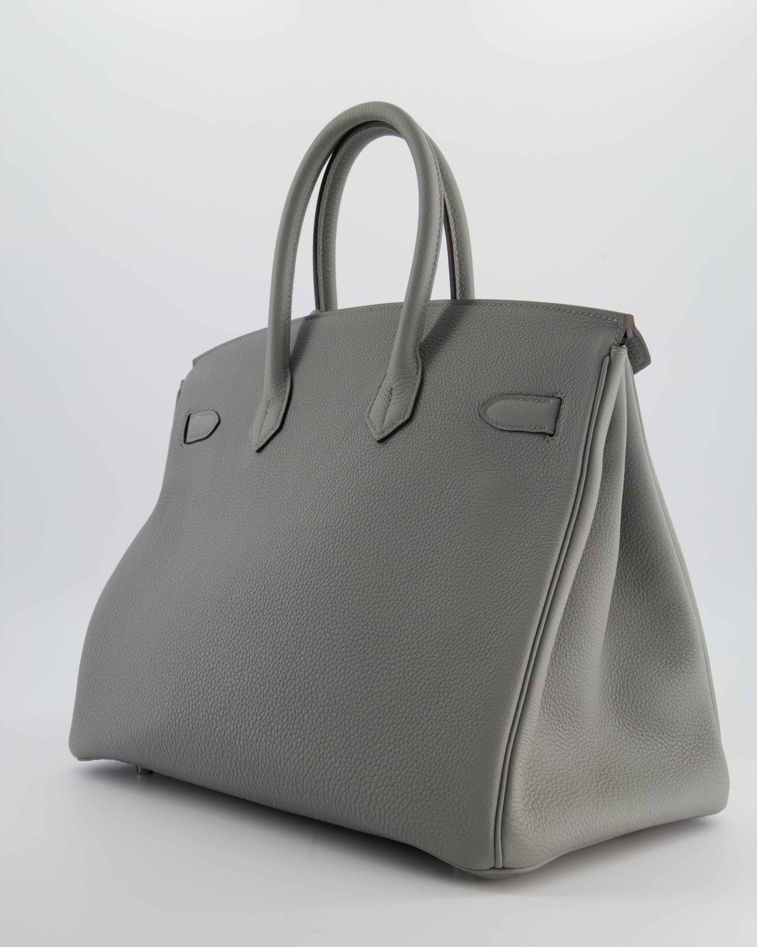 Hermès Birkin 35 Verso Retourne Bag in Gris Mouette Togo Leather and Blue Agate with Palladium Hardware