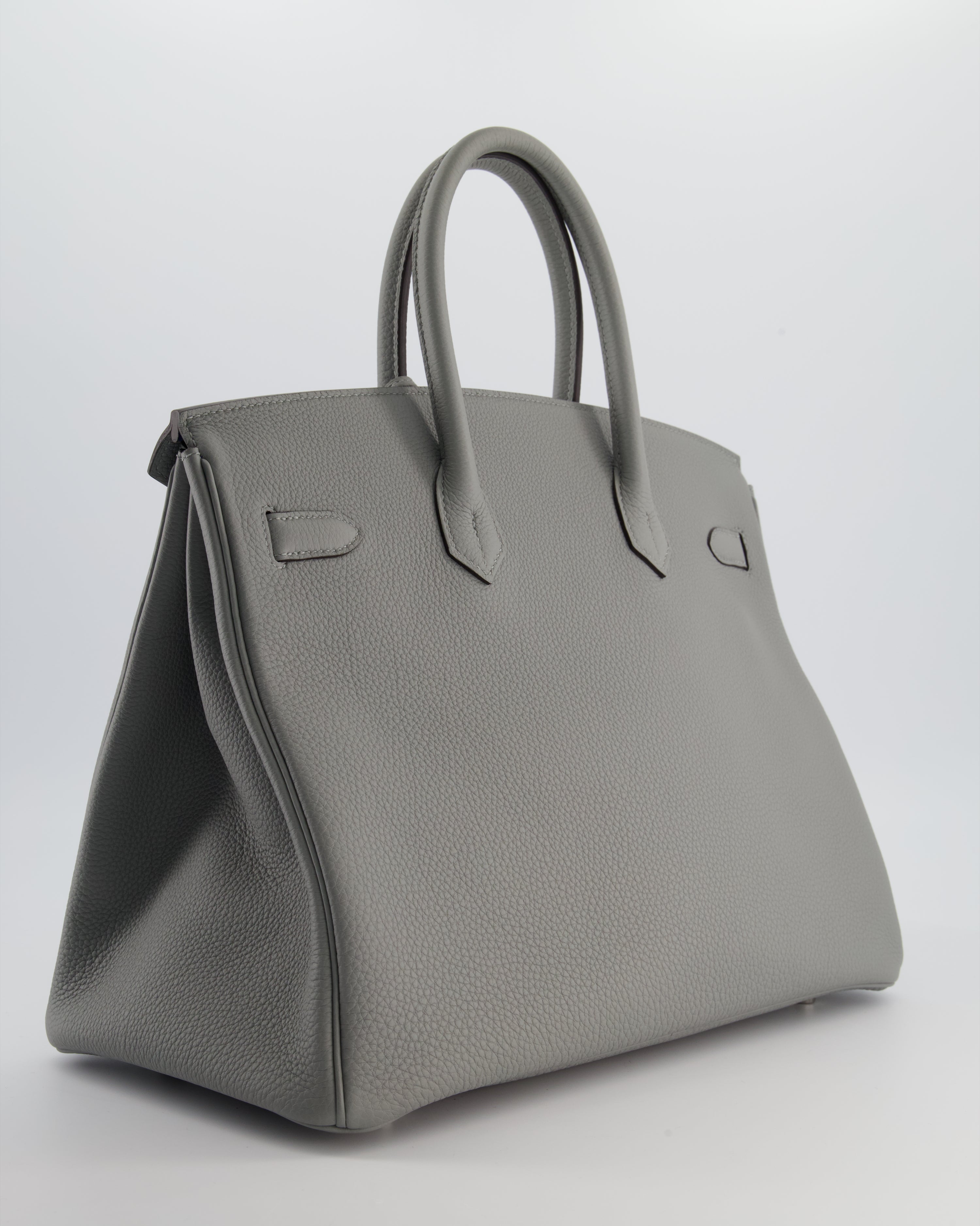 Hermès Birkin 35 Verso Retourne Bag in Gris Mouette Togo Leather and Blue Agate with Palladium Hardware