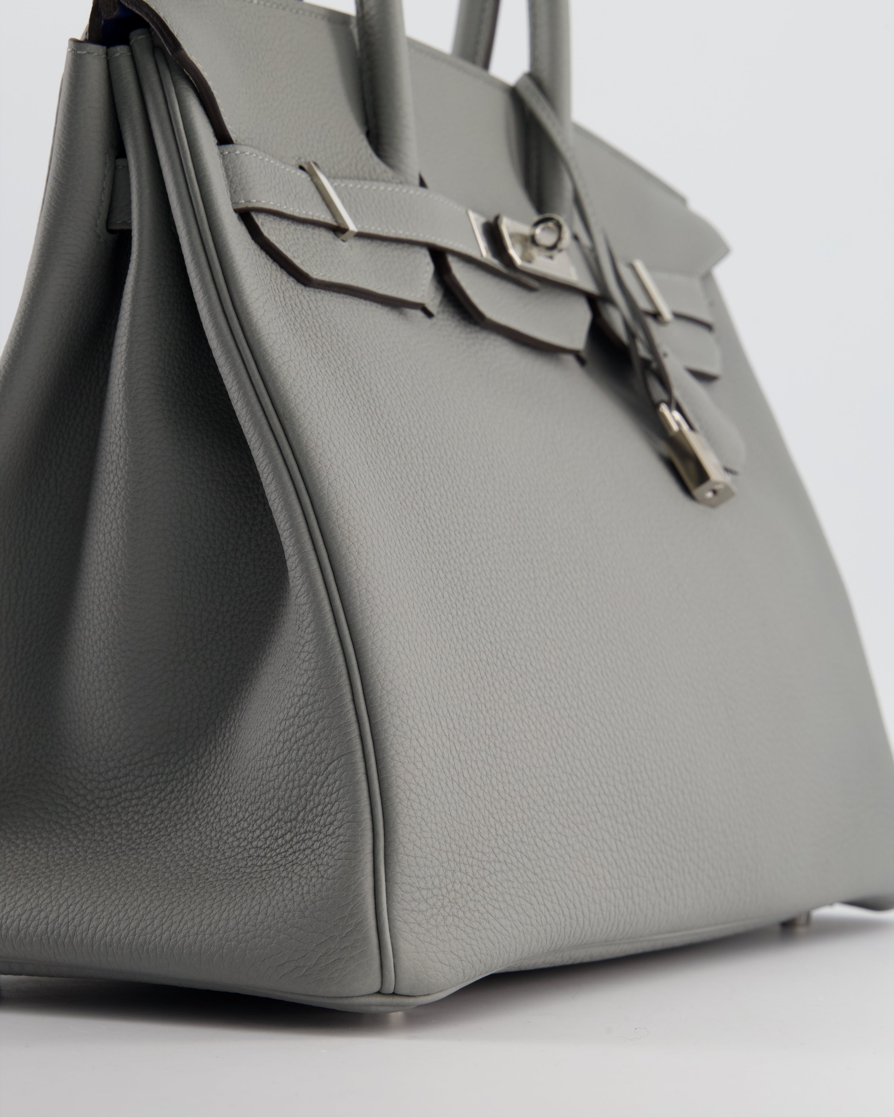Hermès Birkin 35 Verso Retourne Bag in Gris Mouette Togo Leather and Blue Agate with Palladium Hardware