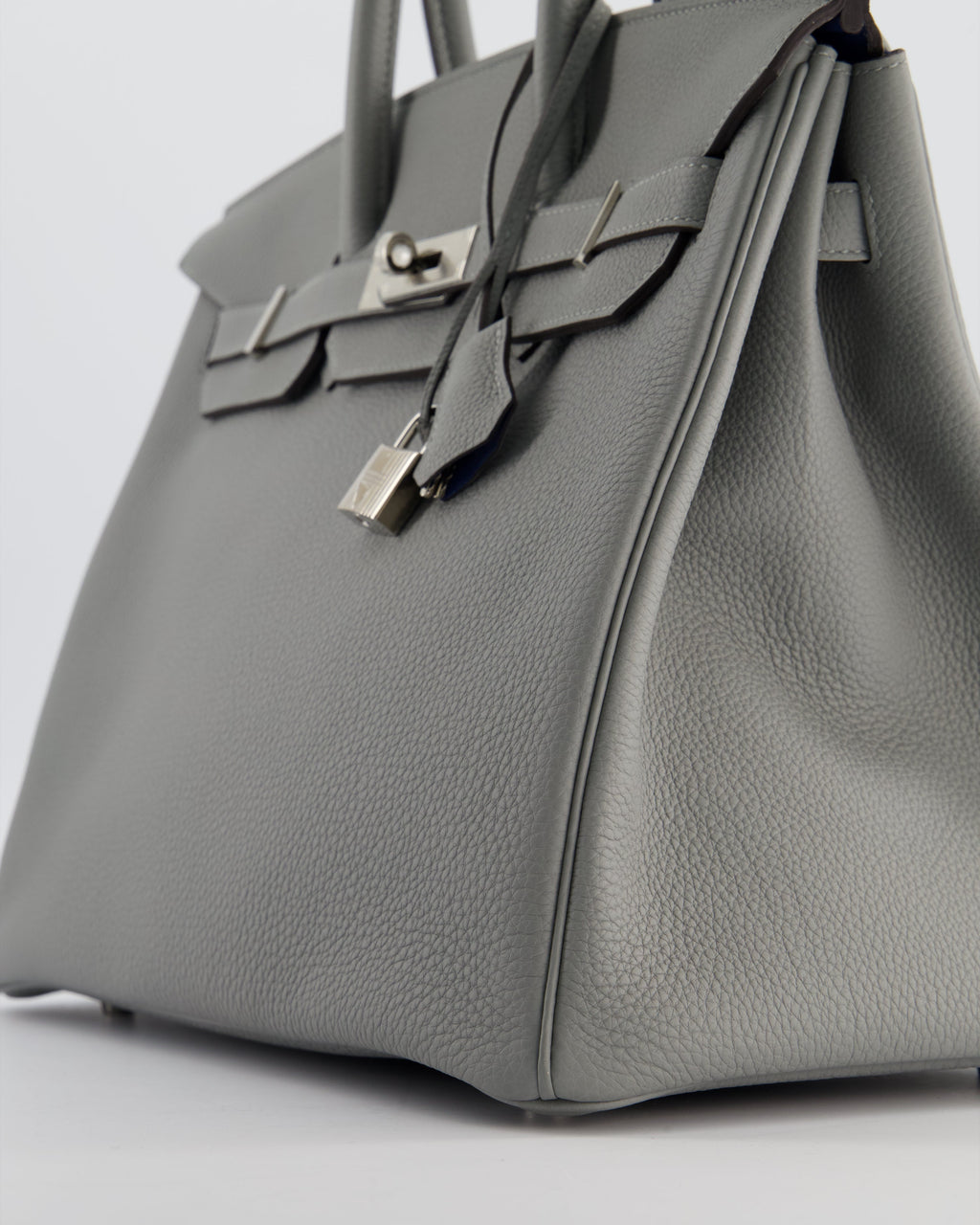 Hermès Birkin 35 Verso Retourne Bag in Gris Mouette Togo Leather and Blue Agate with Palladium Hardware