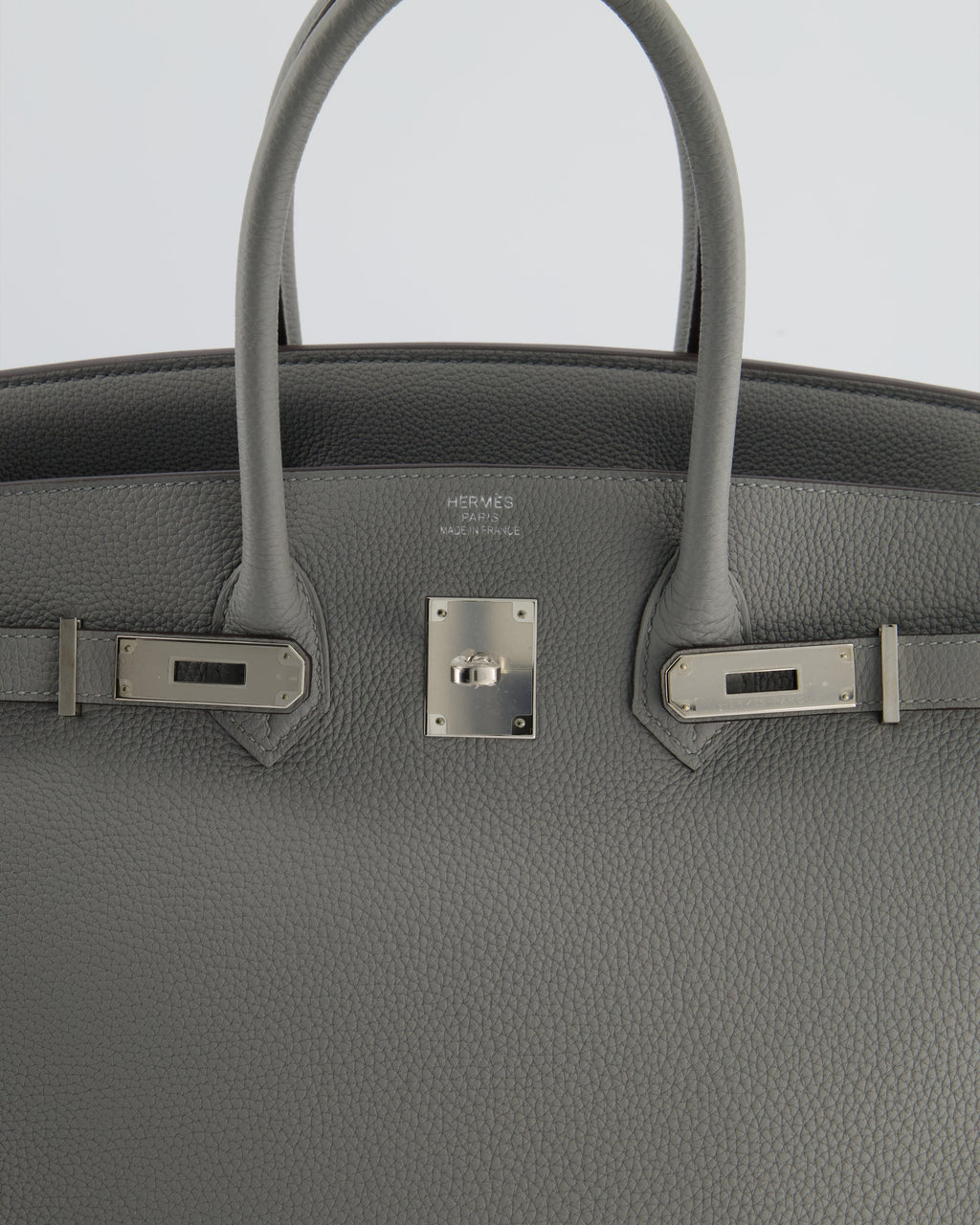 Hermès Birkin 35 Verso Retourne Bag in Gris Mouette Togo Leather and Blue Agate with Palladium Hardware