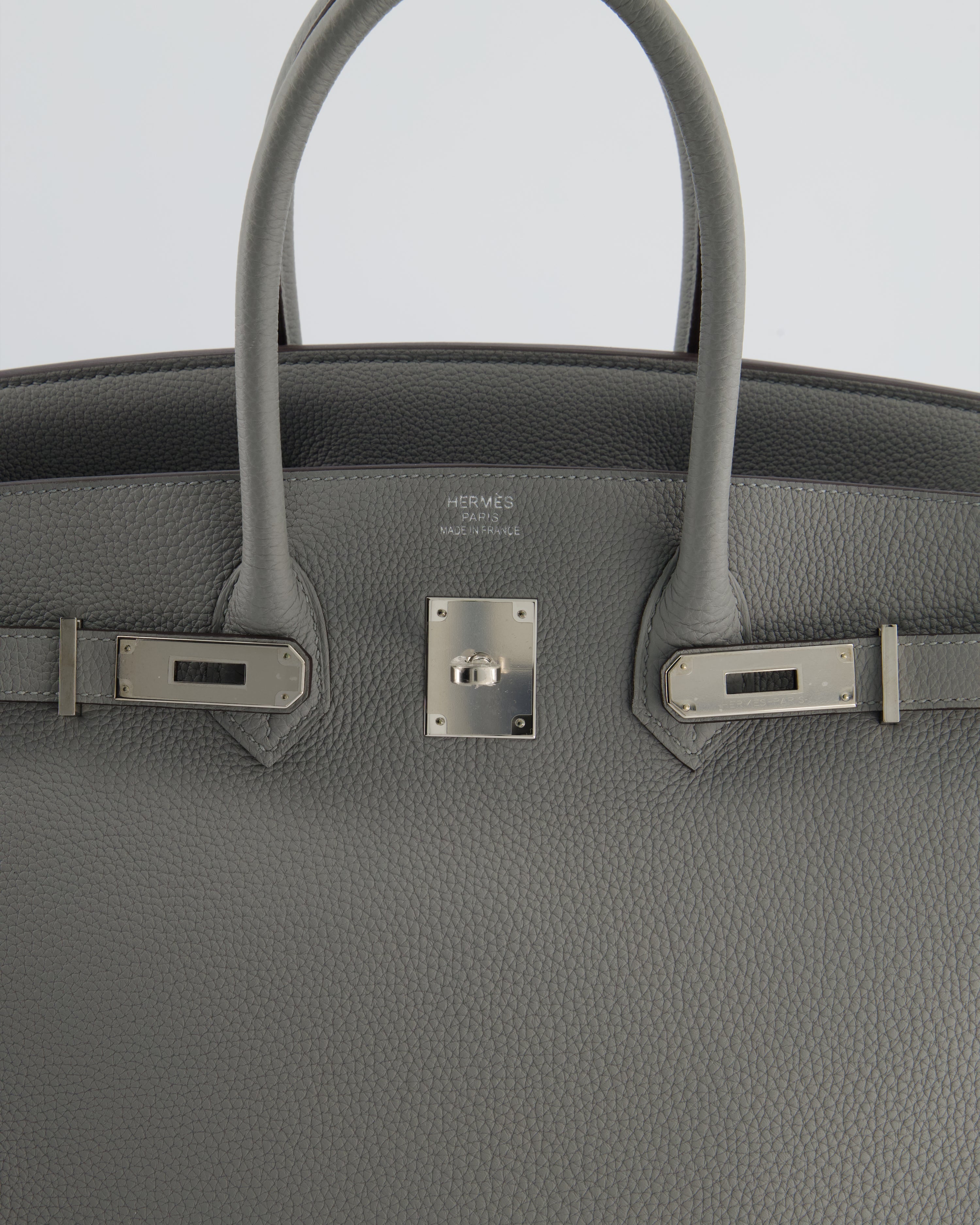 Hermès Birkin 35 Verso Retourne Bag in Gris Mouette Togo Leather and Blue Agate with Palladium Hardware