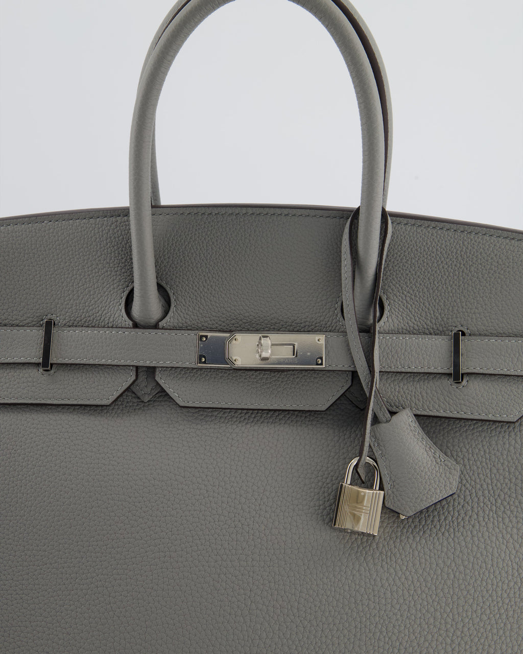 Hermès Birkin 35 Verso Retourne Bag in Gris Mouette Togo Leather and Blue Agate with Palladium Hardware