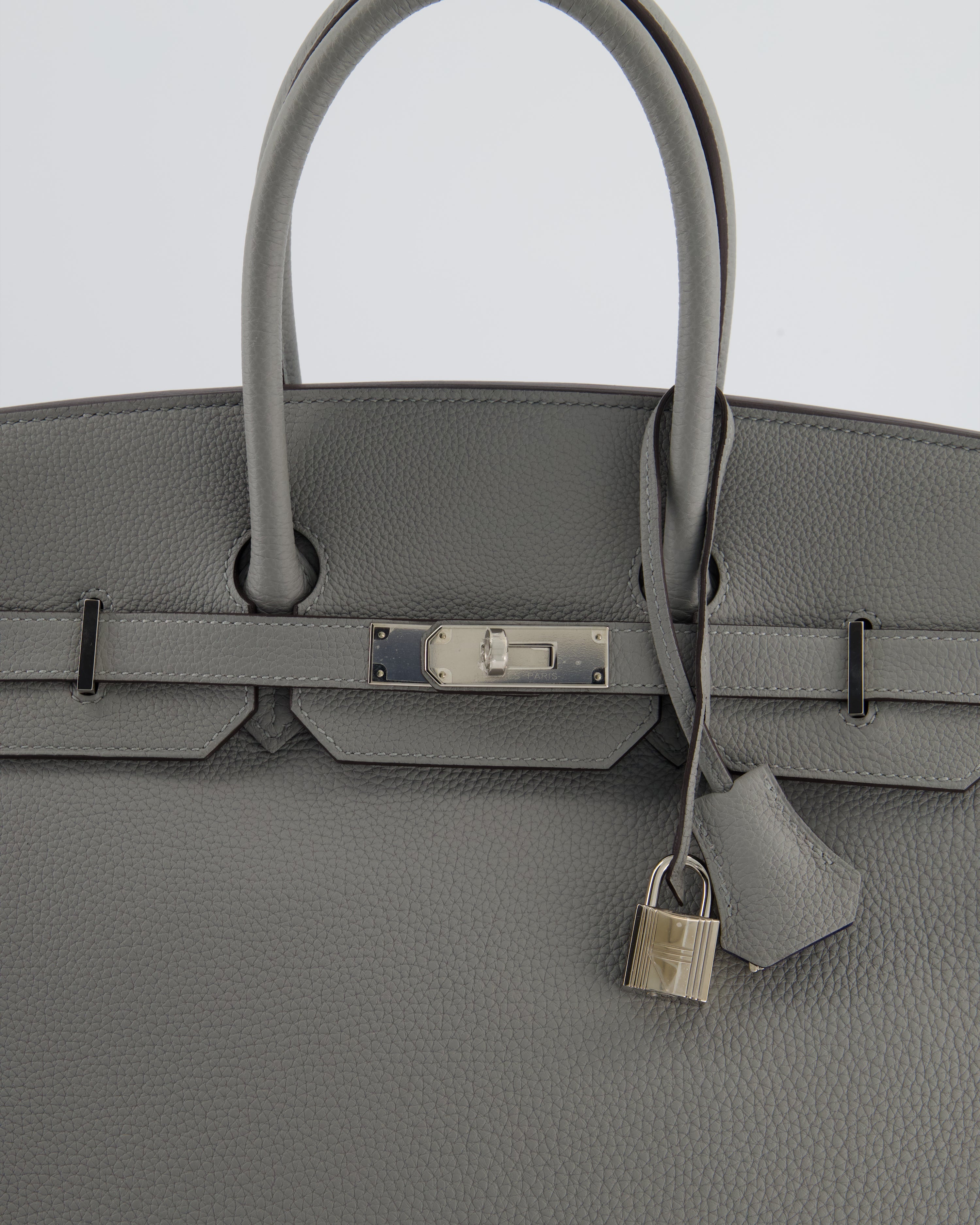Hermès Birkin 35 Verso Retourne Bag in Gris Mouette Togo Leather and Blue Agate with Palladium Hardware