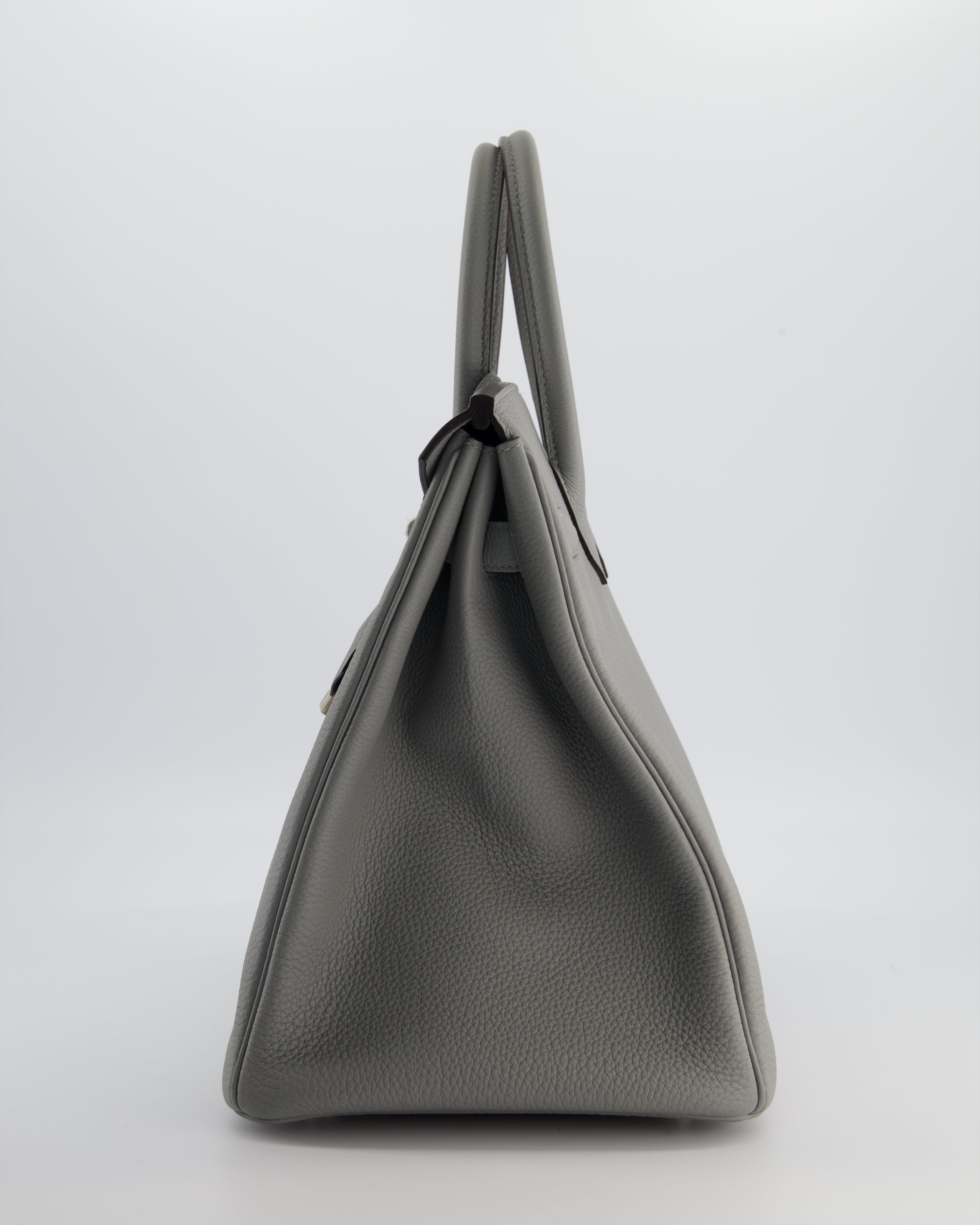 Hermès Birkin 35 Verso Retourne Bag in Gris Mouette Togo Leather and Blue Agate with Palladium Hardware