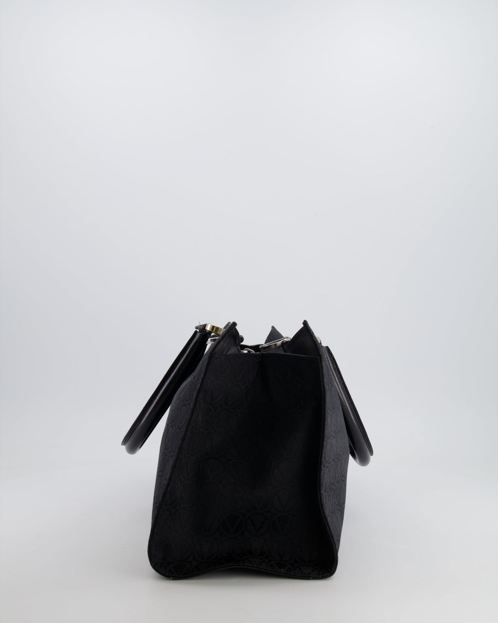 Valentino Black Monogram Canvas and Leather Tote Bag with VRing Logo