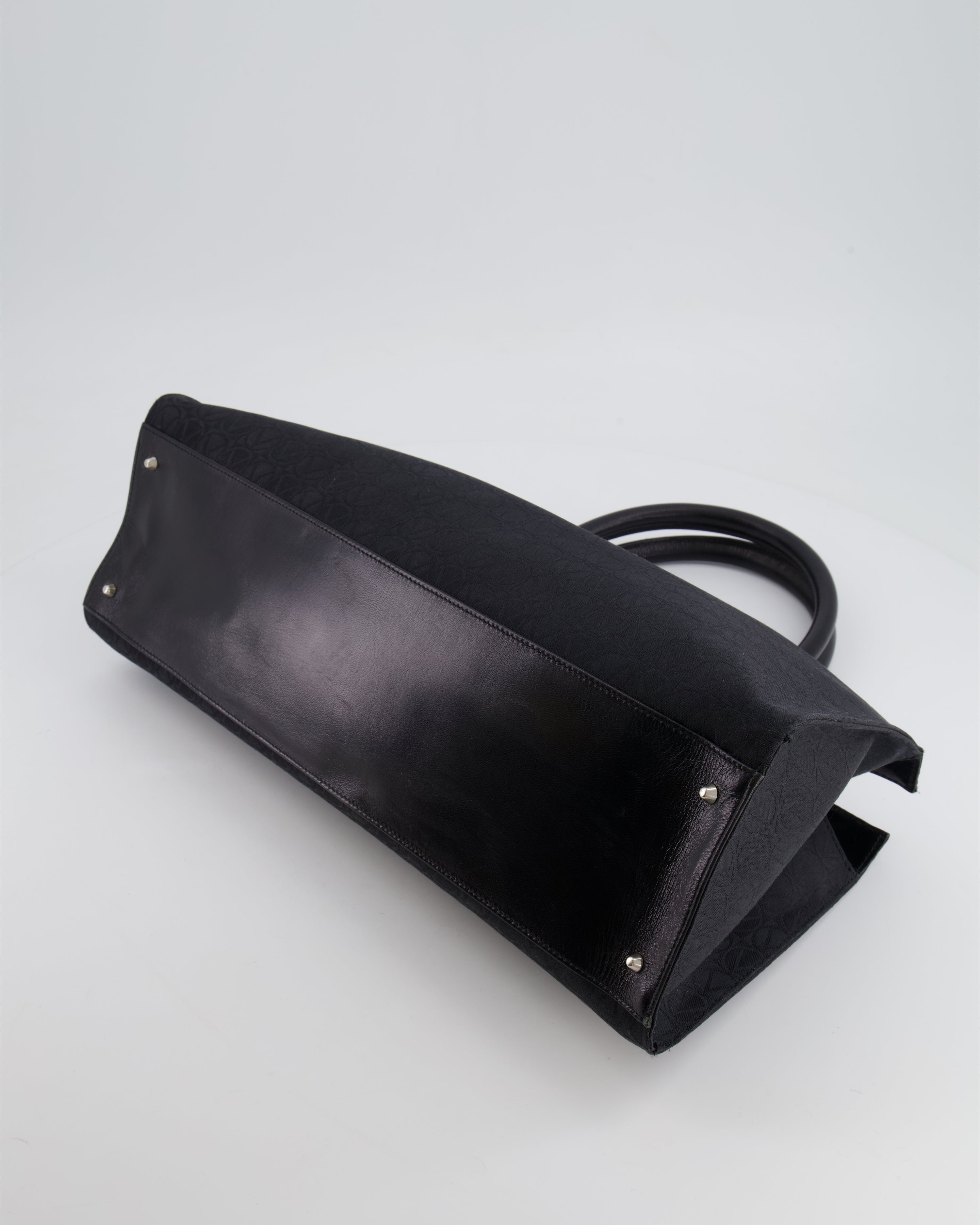 Valentino Black Monogram Canvas and Leather Tote Bag with VRing Logo