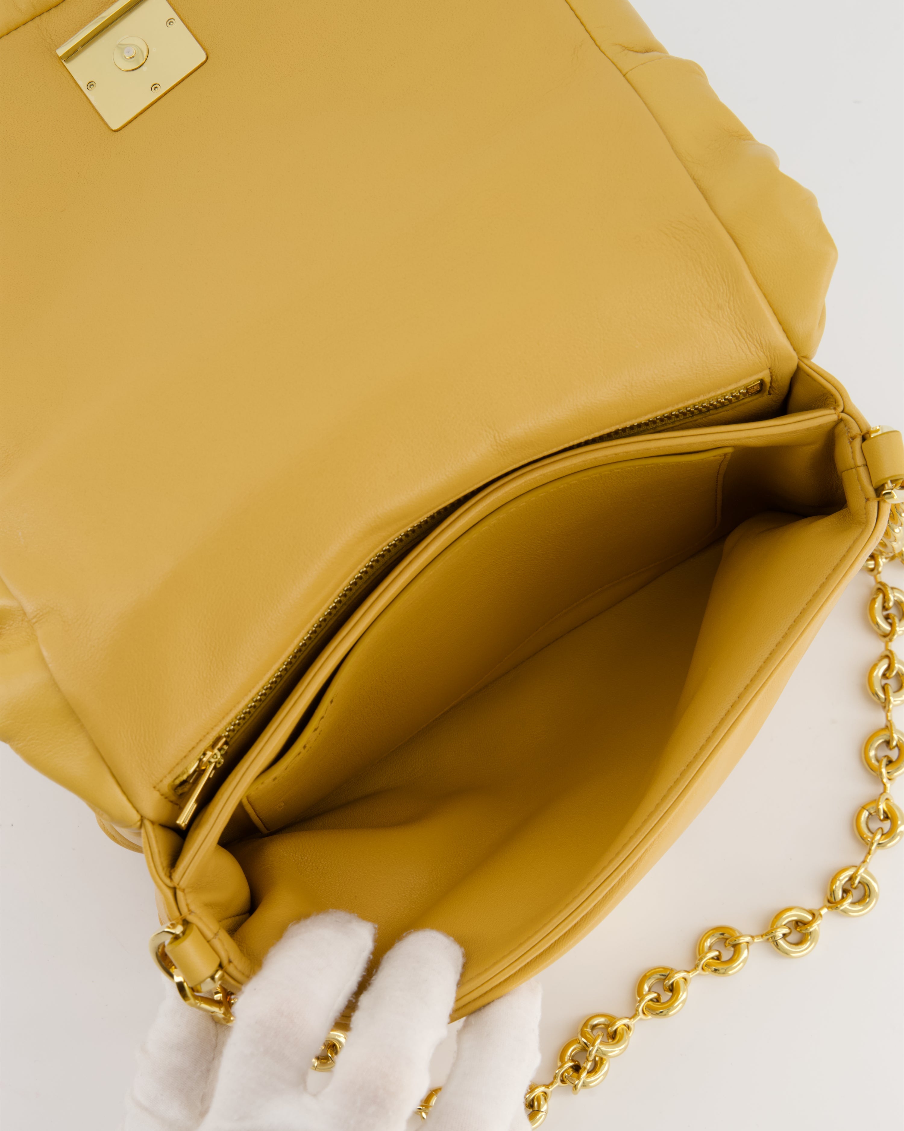 Loewe Yellow Goya Puffer Bag in Lamb Nappa Leather with Gold Hardware