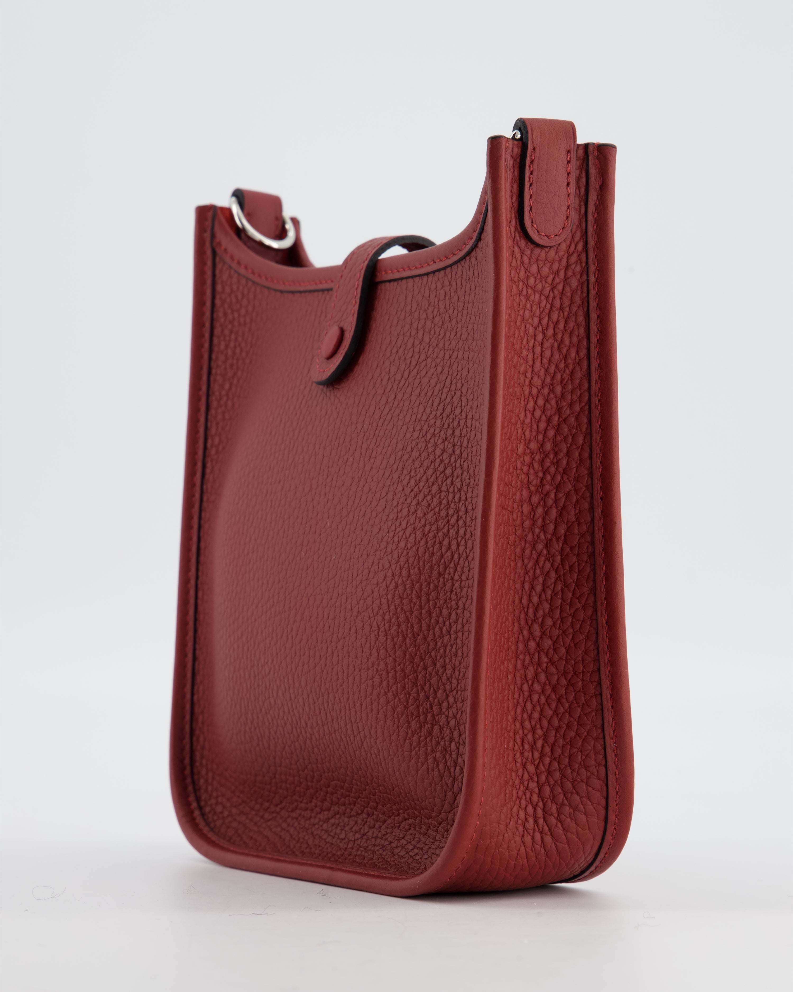 Hermès Mini Evelyne Bag in Rouge H in Clemence Leather with Palladium Hardware