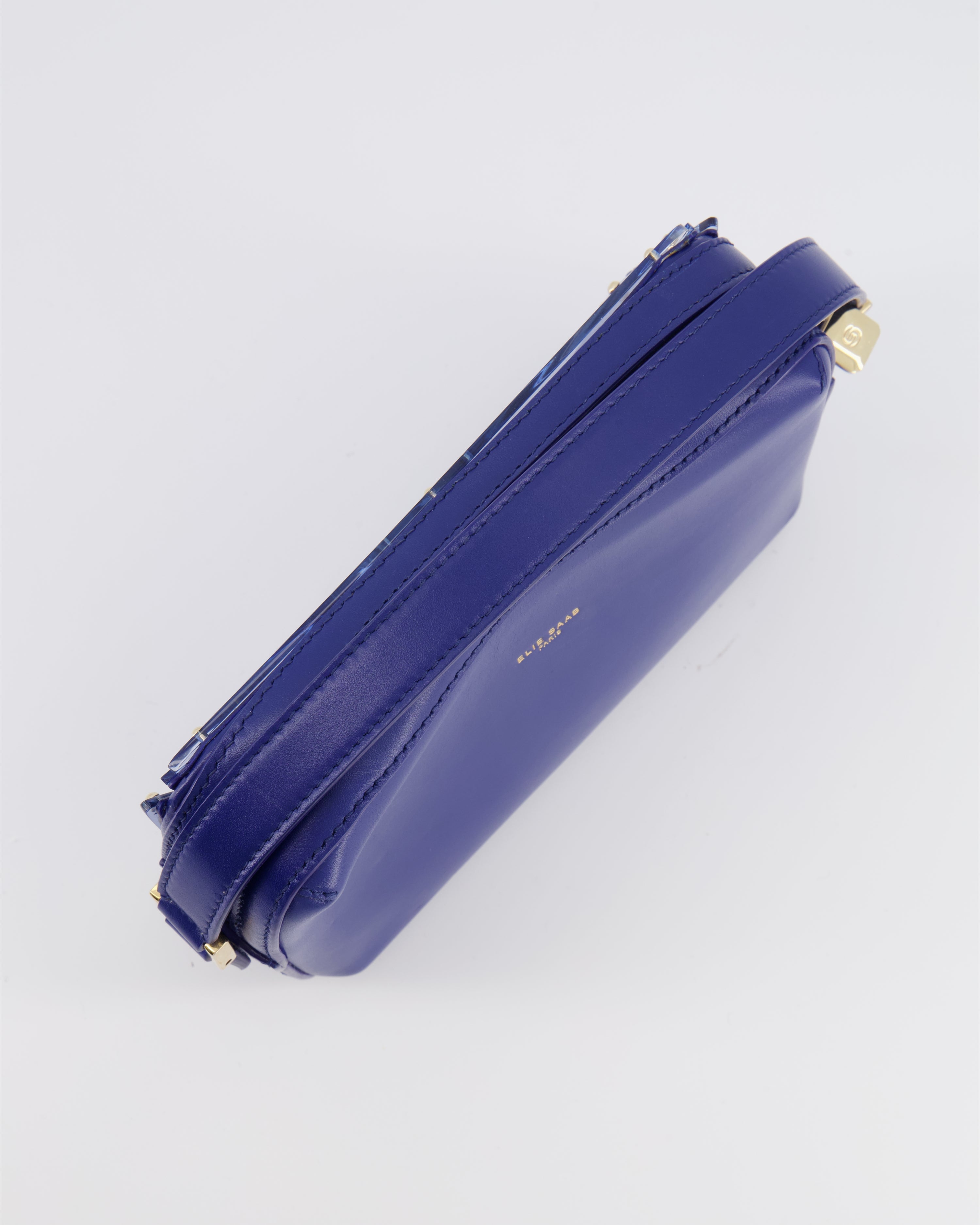 Elie Saab Blue Glass Effect Geometric Leather Top Handle Bag with Gold Hardware