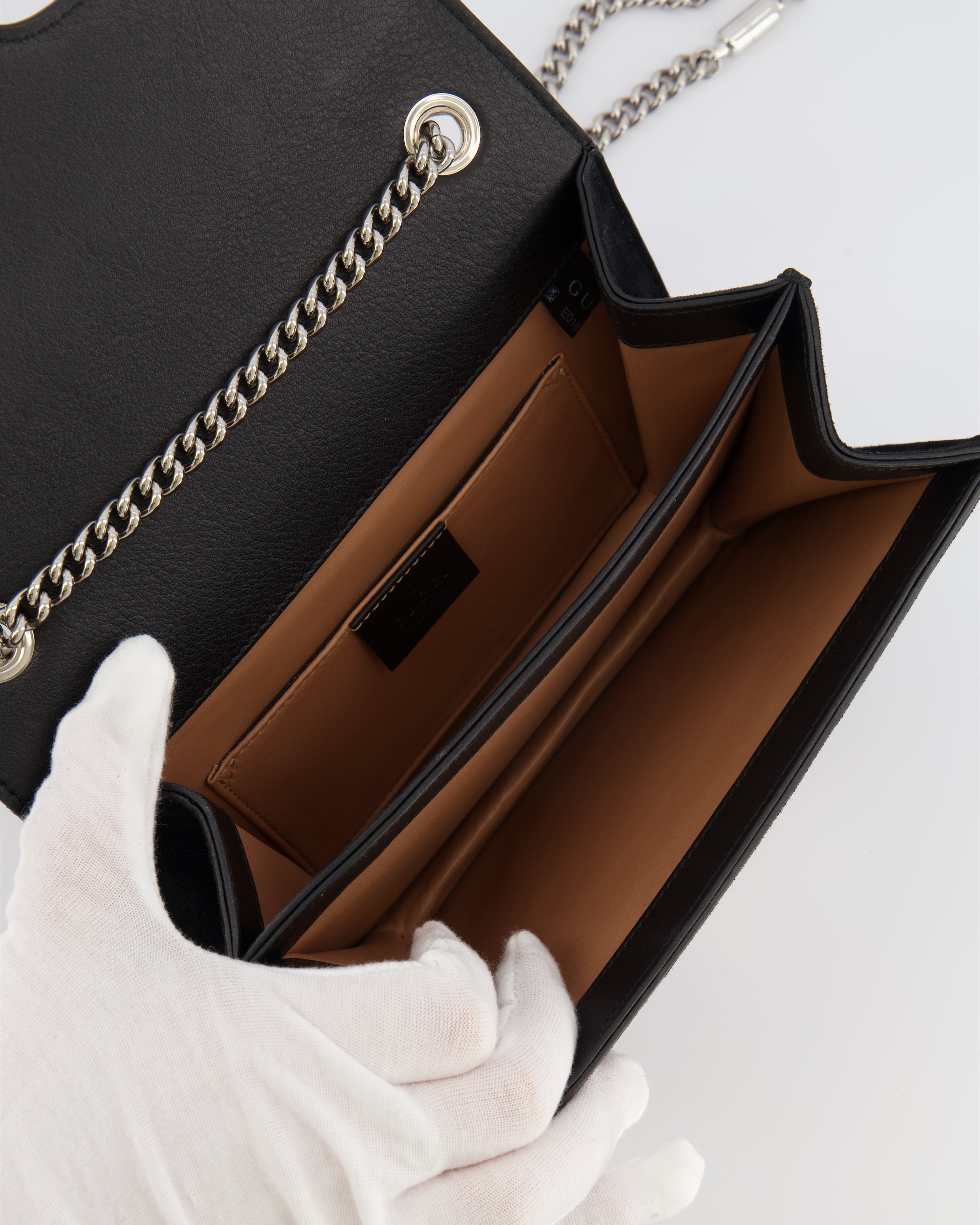 Gucci Black Suede Interlocking G Crystal Crossbody Bag with Silver Studs Embellishments and Silver Hardware